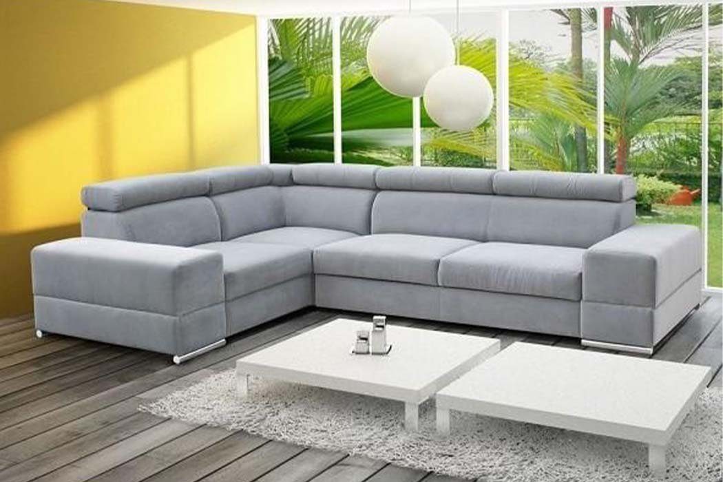 JVmoebel Ecksofa, Ecksofa Couch Sofas Textil Bett Funktion Design L Form Modern Grau