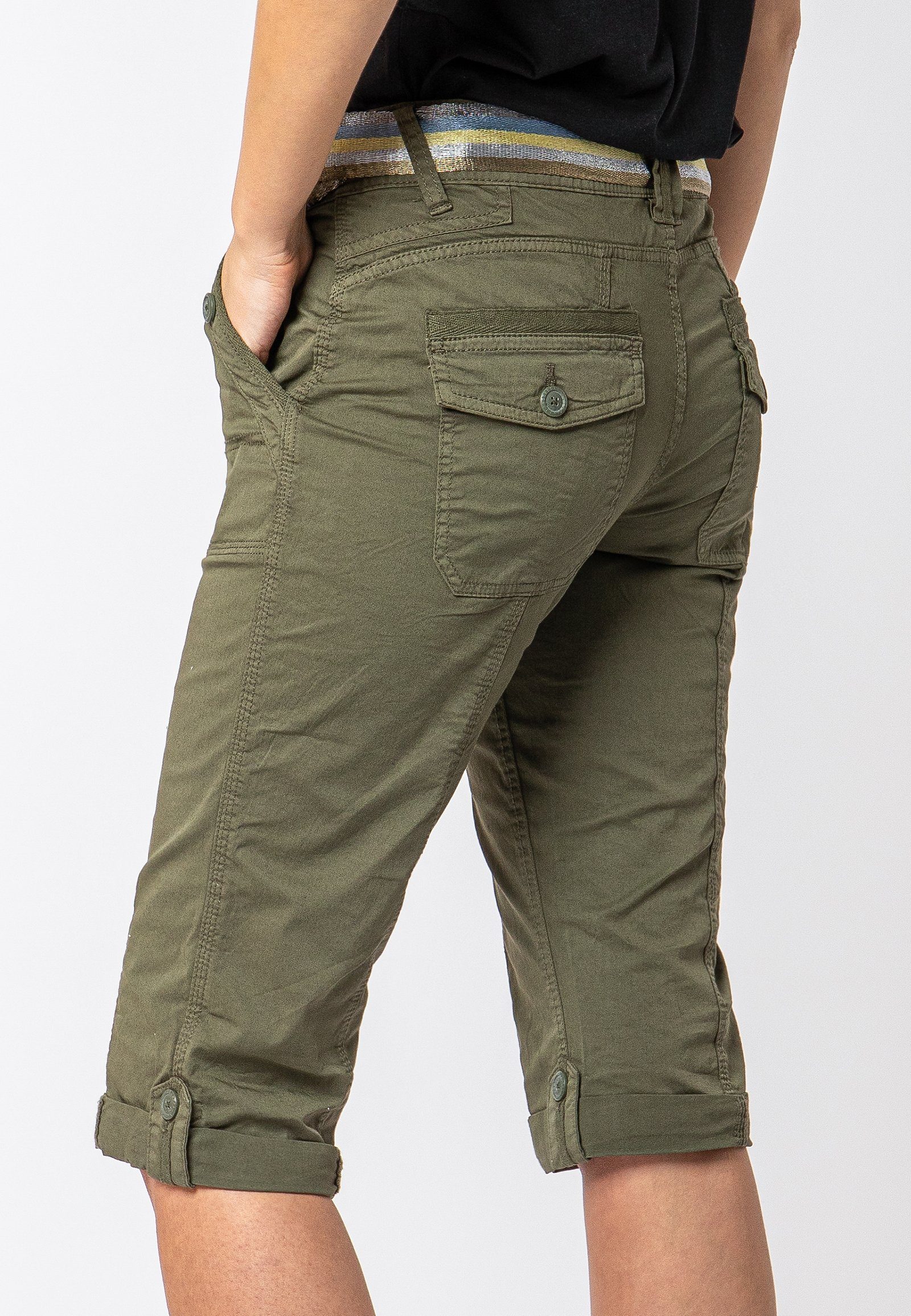 Fresh Made Caprihose Damen Caprihose Sommerhose mit buntem Gürtel Capri kurze Hose Sommerfarben – Bild 2 von 5