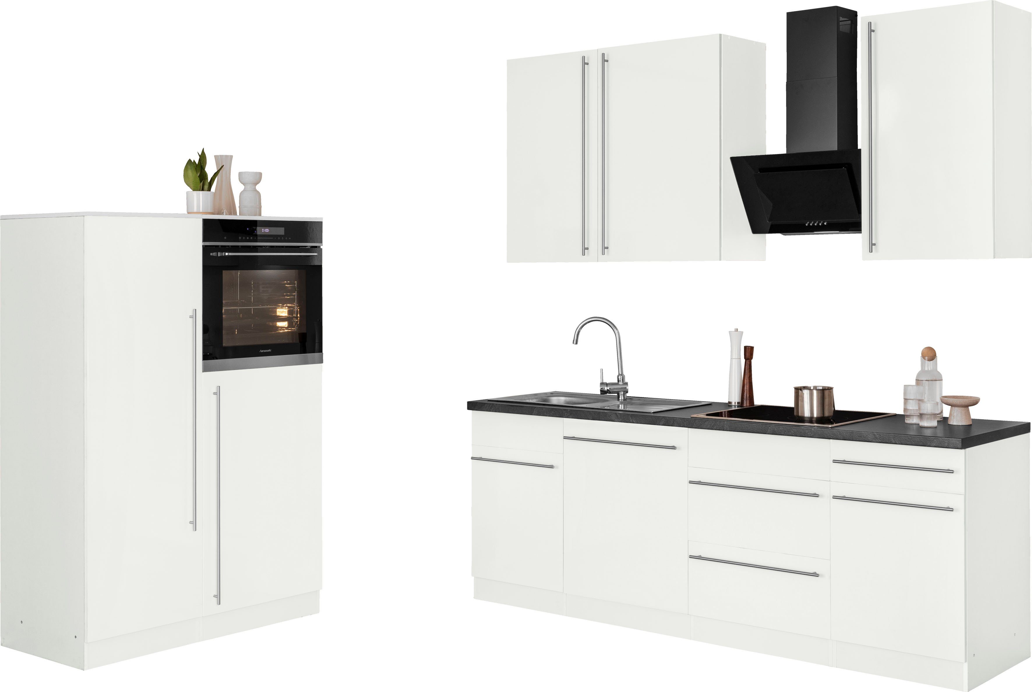 wiho Küchen Küche Chicago, Breite 330 cm, mit Hanseatic-E-Geräten, extra kurze Lieferzeit weiß Hochglanz | weiß