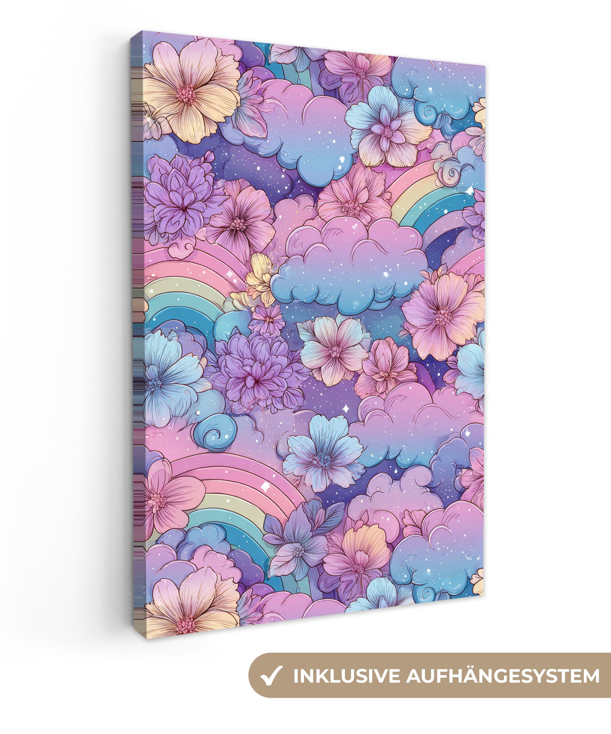 OneMillionCanvasses® Leinwandbild Regenbögen - Blumen - Farbenfroh - Wolken, Fotodruck (1 St), Leinwand Canvas Wandbild, Wanddekoration 20x30 cm