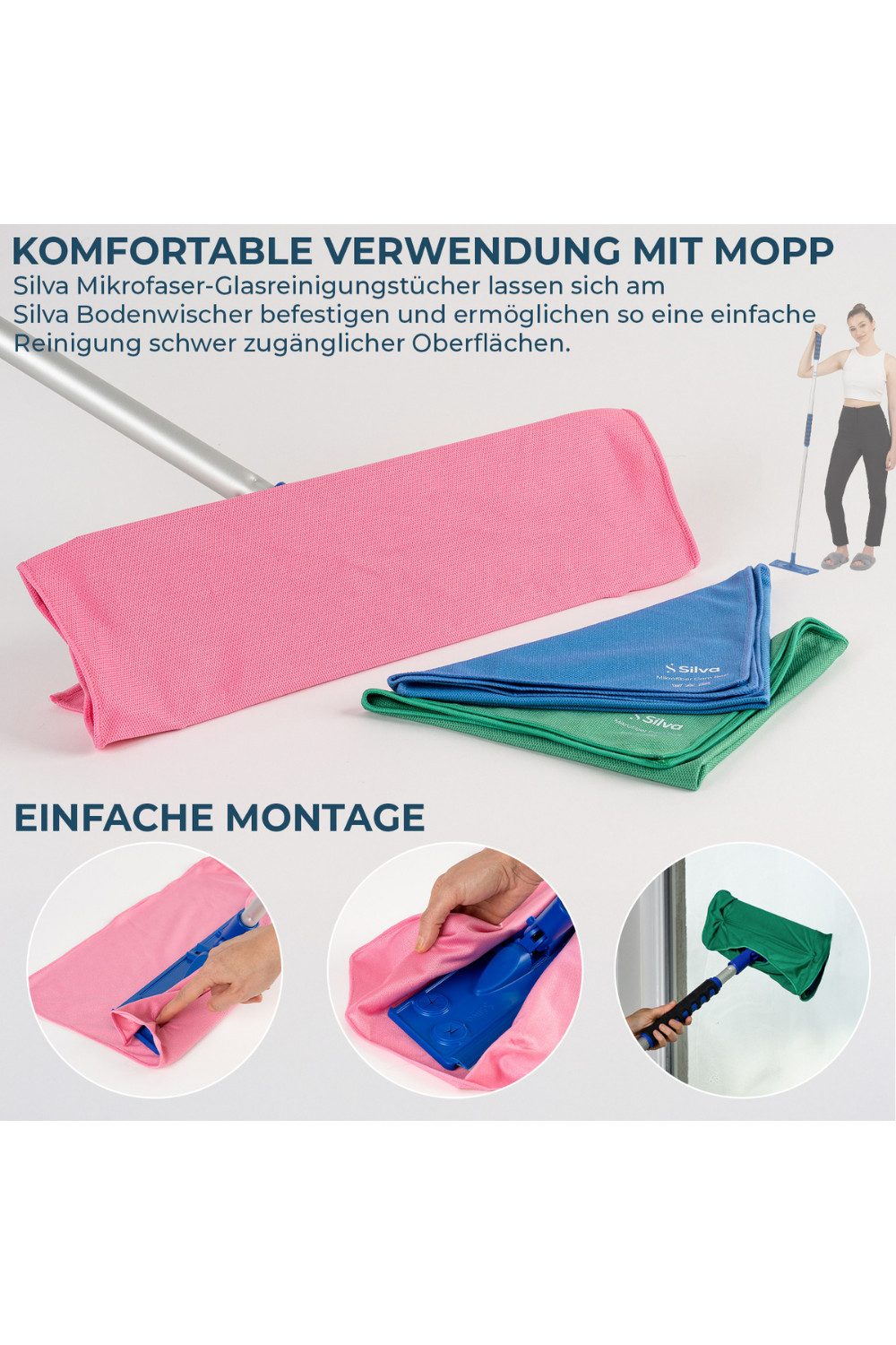 Silva EU Silva Glastuch Mikrofasertuch (Mikrofaser (80 % Polyester, 20 % Polyamid), Einzelprodukt, 1 Stück, 2 Stück, 3 Stück, Streifenfrei, Fusselfrei, Waschmaschinengeeignet)