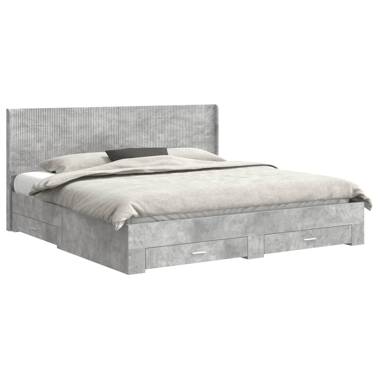 vidaXL Bett Bettgestell mit Stauraum und Kopfteil Betongrau Holzwerkstoff (1-tlg)