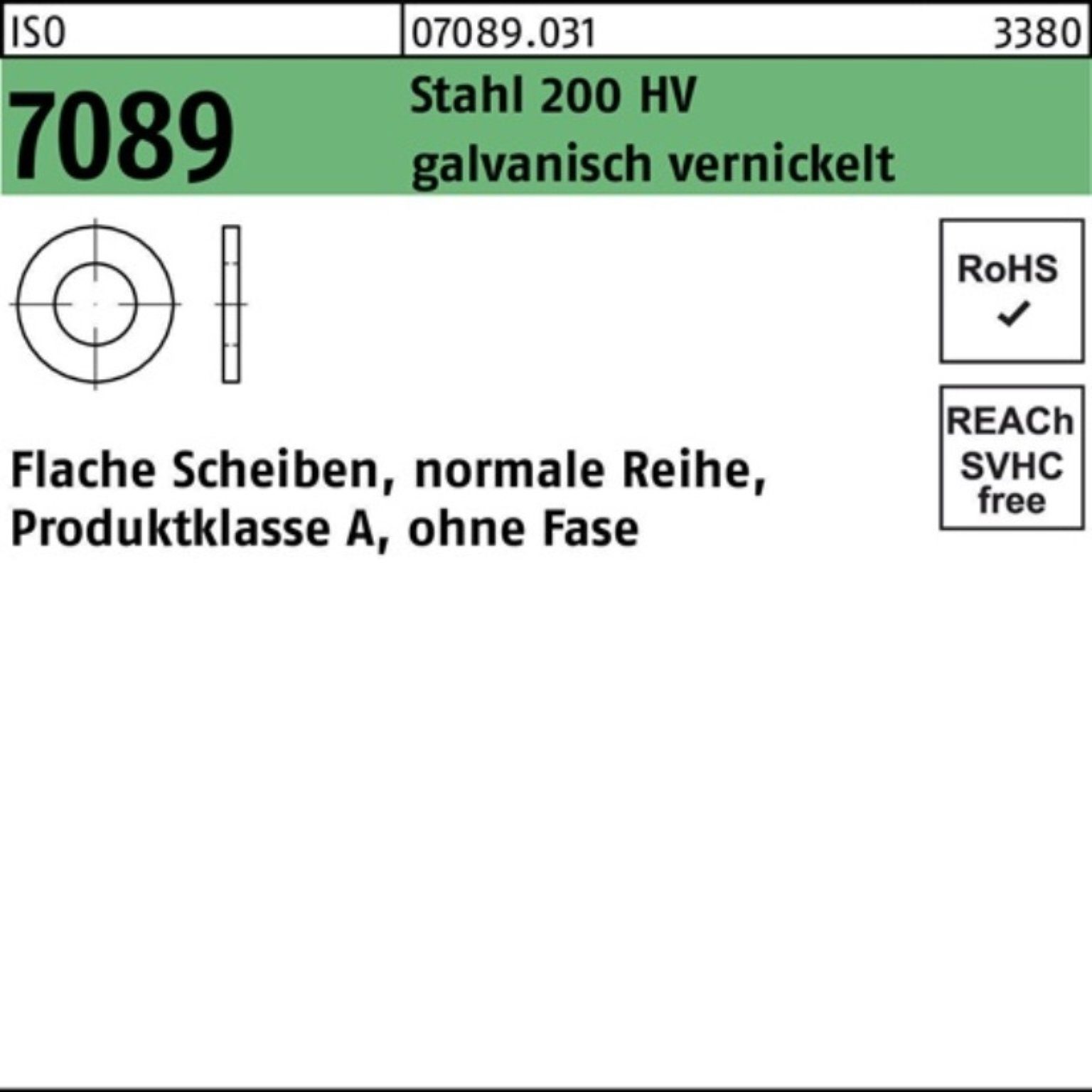 Bufab Unterlegscheibe 1000er Pack Unterlegscheibe ISO 7089 o.Fase 3 Stahl 200 HV galv. verni