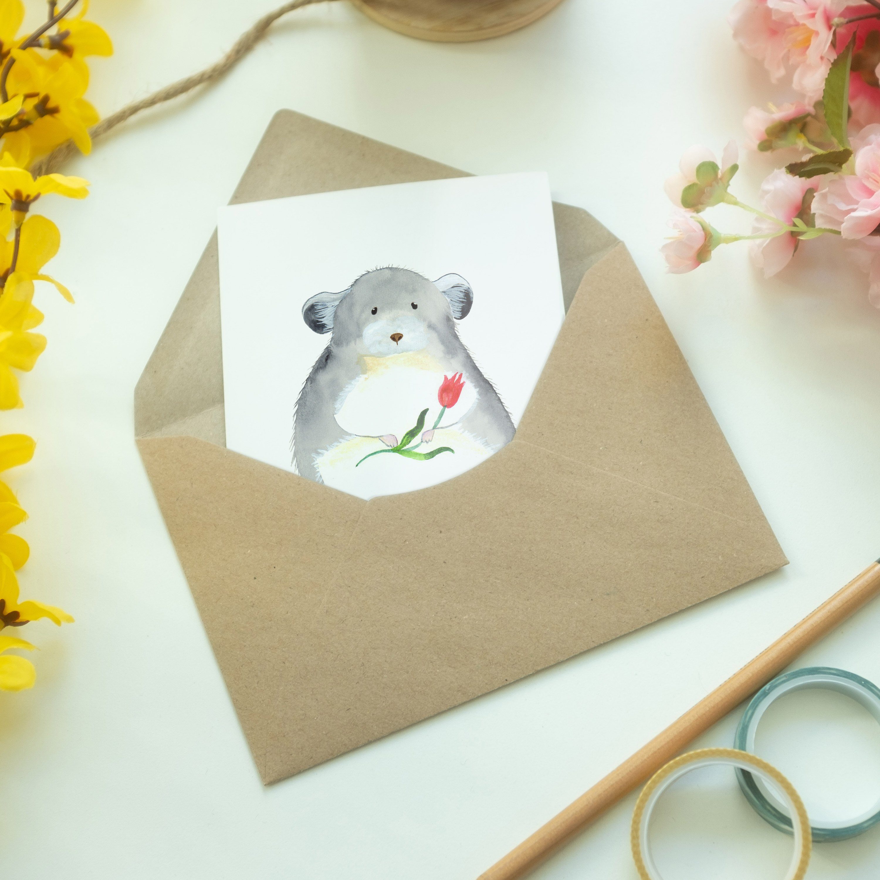 - Mrs. lustige Chinchilla Sprüche, Einladungska Grußkarte Panda - Mr. Blume Geschenk, Weiß mit &