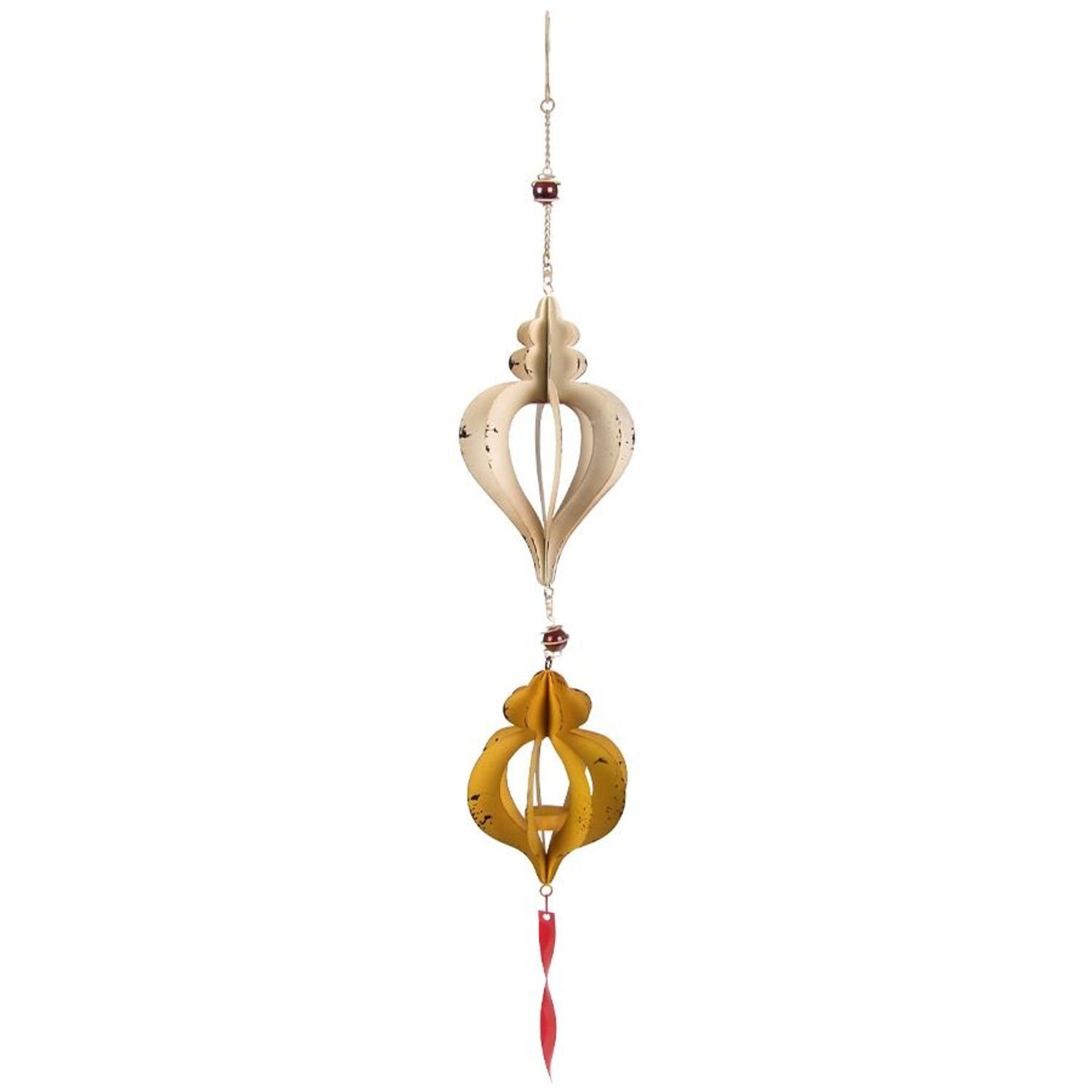 BURI Kerzenständer Windspiel zum Aufhängen mit Teelichthalter Metall 15x98 cm Glasperlen