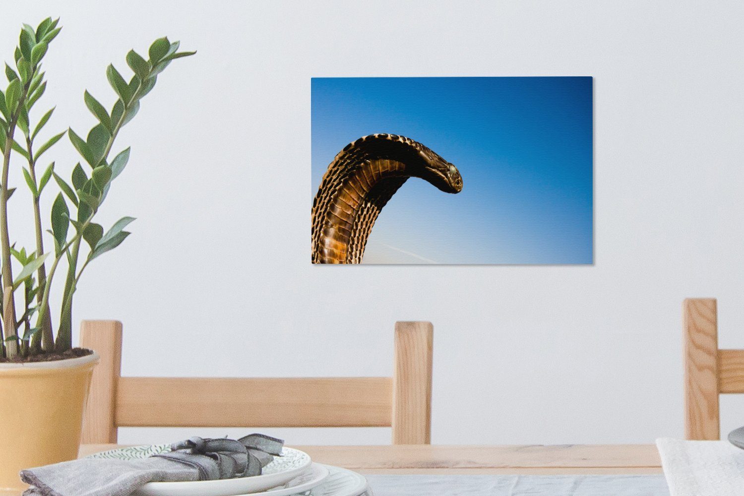 OneMillionCanvasses® Leinwandbild Cobra-Schlange mit Himmel, Leinwandbilder, St), Aufhängefertig, 30x20 cm (1 blauem Wandbild Wanddeko