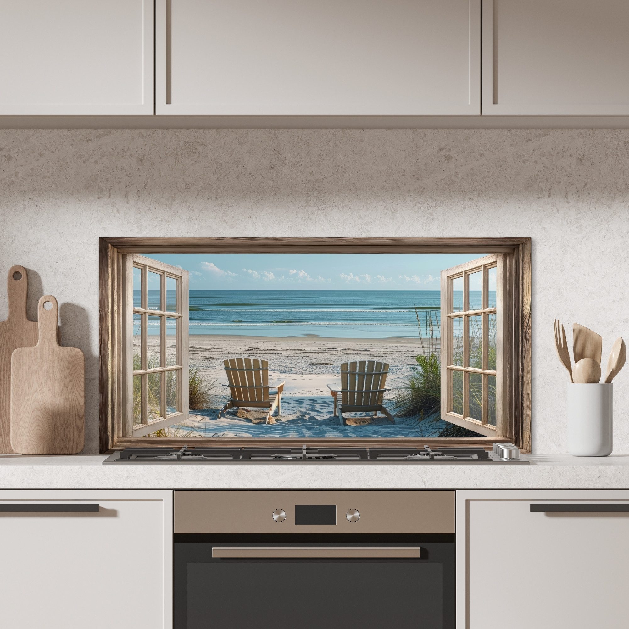 KitchenYeah Küchenrückwand Durchsichtig - Strandkörbe - Dünen - Meer - Natur, (1-tlg), Küchenrückwand, Spritzschutz, Kitchen, 100x50 cm