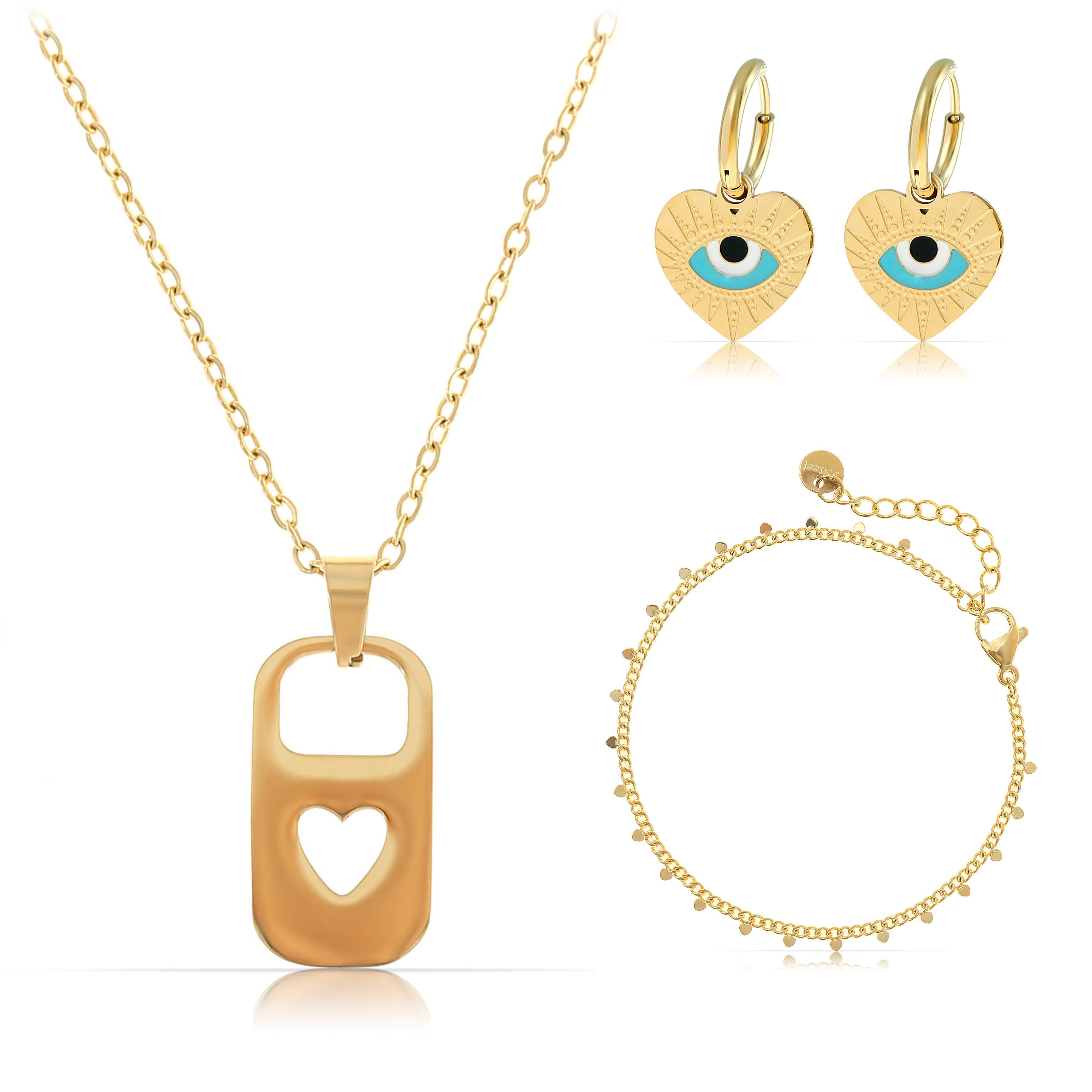 Made by Nami Ювелирные изделияset Mehrteilig Damen Gold aus Edelstahl Wasserfest, Halskette - Armband + Ohrringe - Hypoallergen - Wasserfest