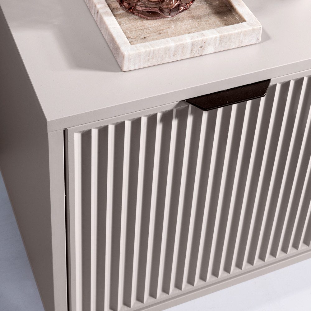 Lomadox Wohnwand LAURO-161, (4-St., Vitrine Wandregal Lowboard Highboard), Wohnzimmer Set Kaschmir beige modern mit Rillenoptik und Beleuchtung