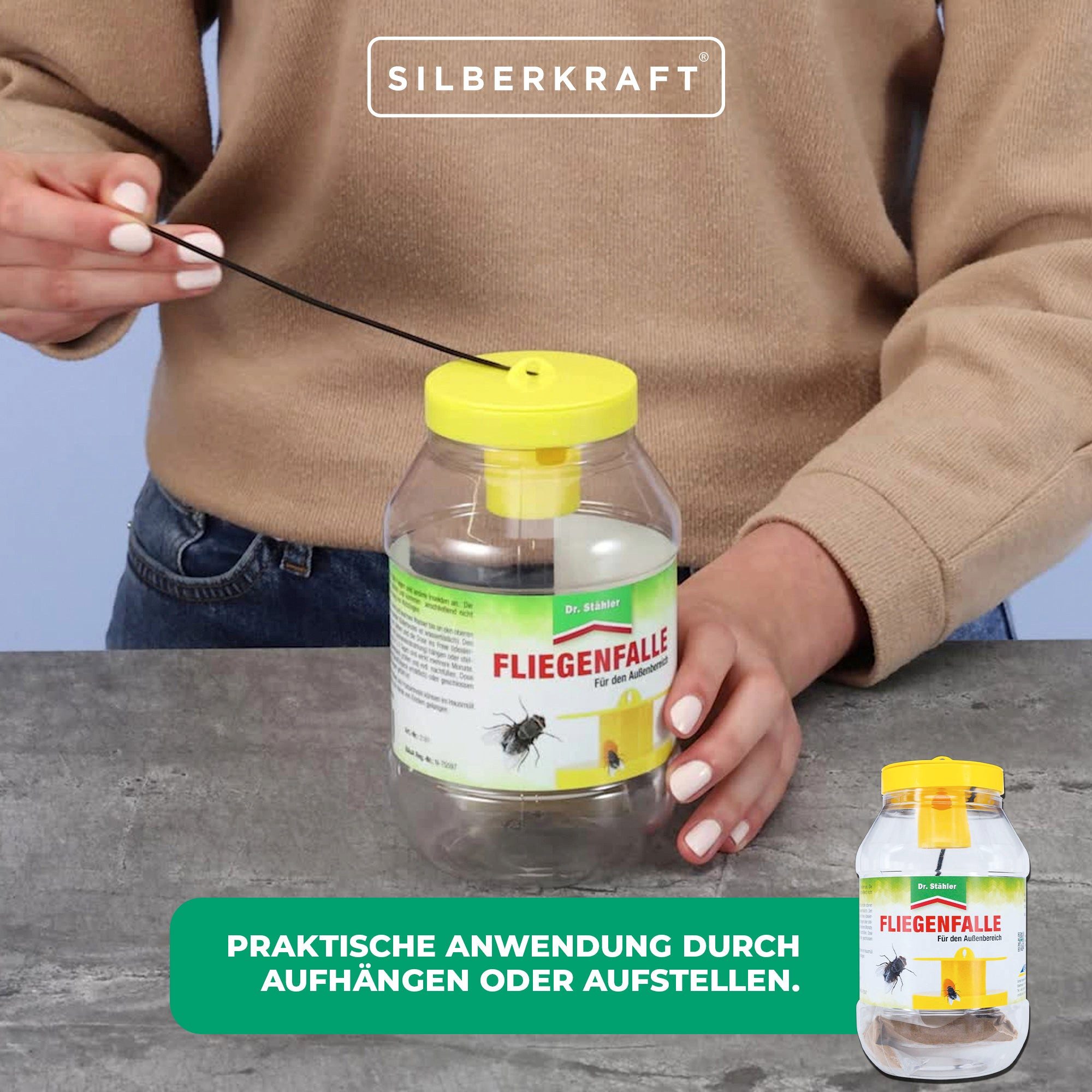 Silberkraft Insektenfalle Effektive Fliegenabwehr: Hochwirksame Fliegenfalle, Bekämpft Stubenfliegen, Fruchtfliegen, Hausfliegen und Mücken