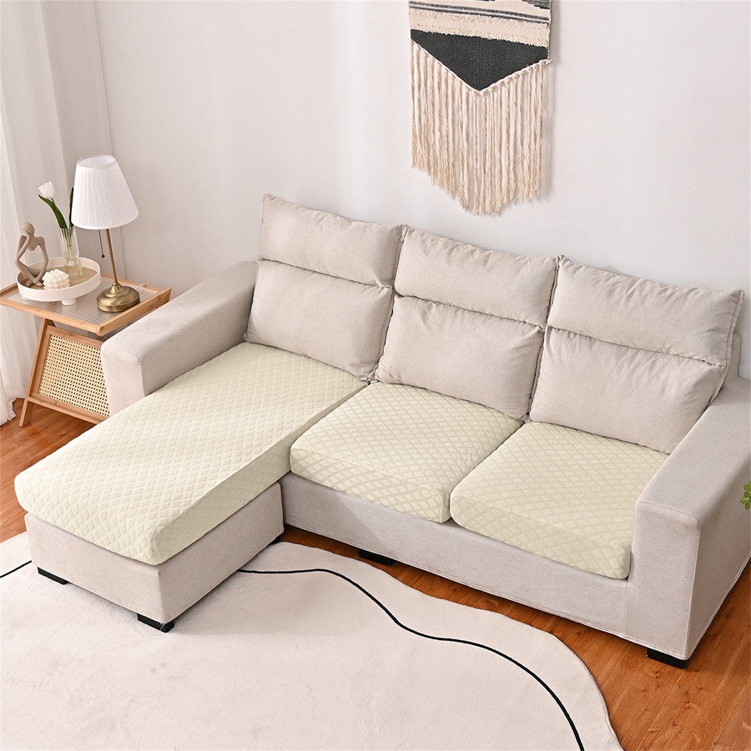 HOMEIDEAS, 3DMuster Sofa-Sitzbezug wasserfest elastischer Beige Sofahusse, mit