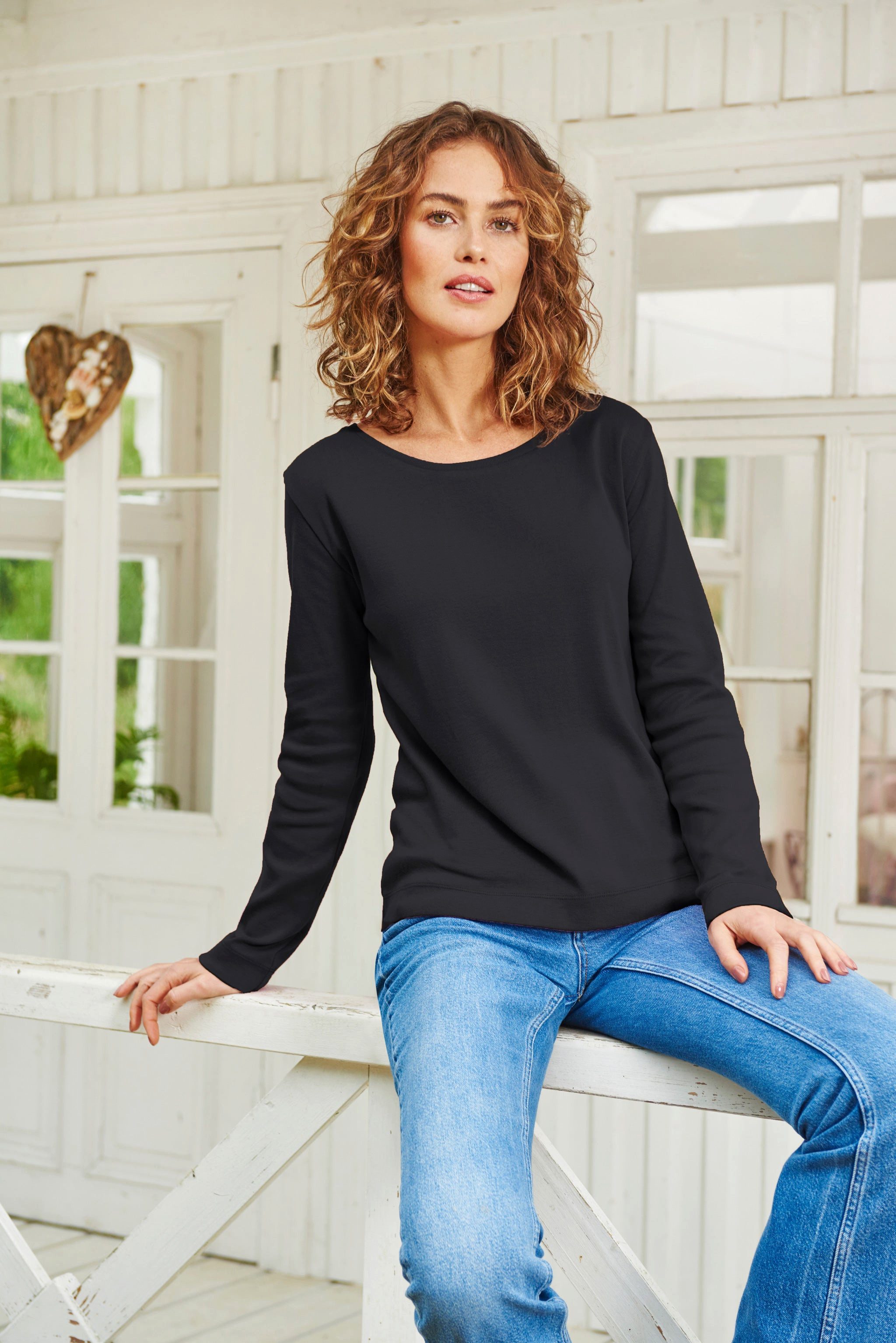 Himalaya Clothing Langarmshirt Basic Damen Shirt langarm "Alma" aus Feinrippjersey in Bio-Baumwolle Elegantes Longsleeve mit hohem Tragekomfort