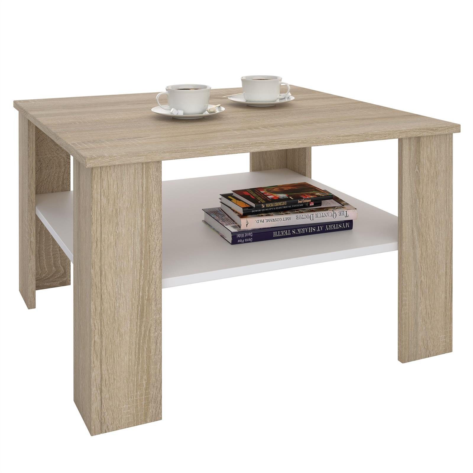 Wohnzimmer CARO-Möbel Couchtisch Beistell Eiche/weiß cm we Couchtisch 68 x Eiche Sonoma FELICE, Stauraum 68 Sonoma mit