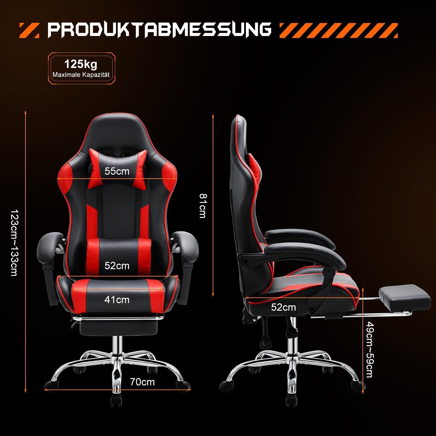DUMOS Gaming Chair Gaming-Stuhl Gaming Stuhl, Bürostuhl Ergonomisch, Höhenverstellbar,Verstellbare Rückenlehne, Mit Fußstütze