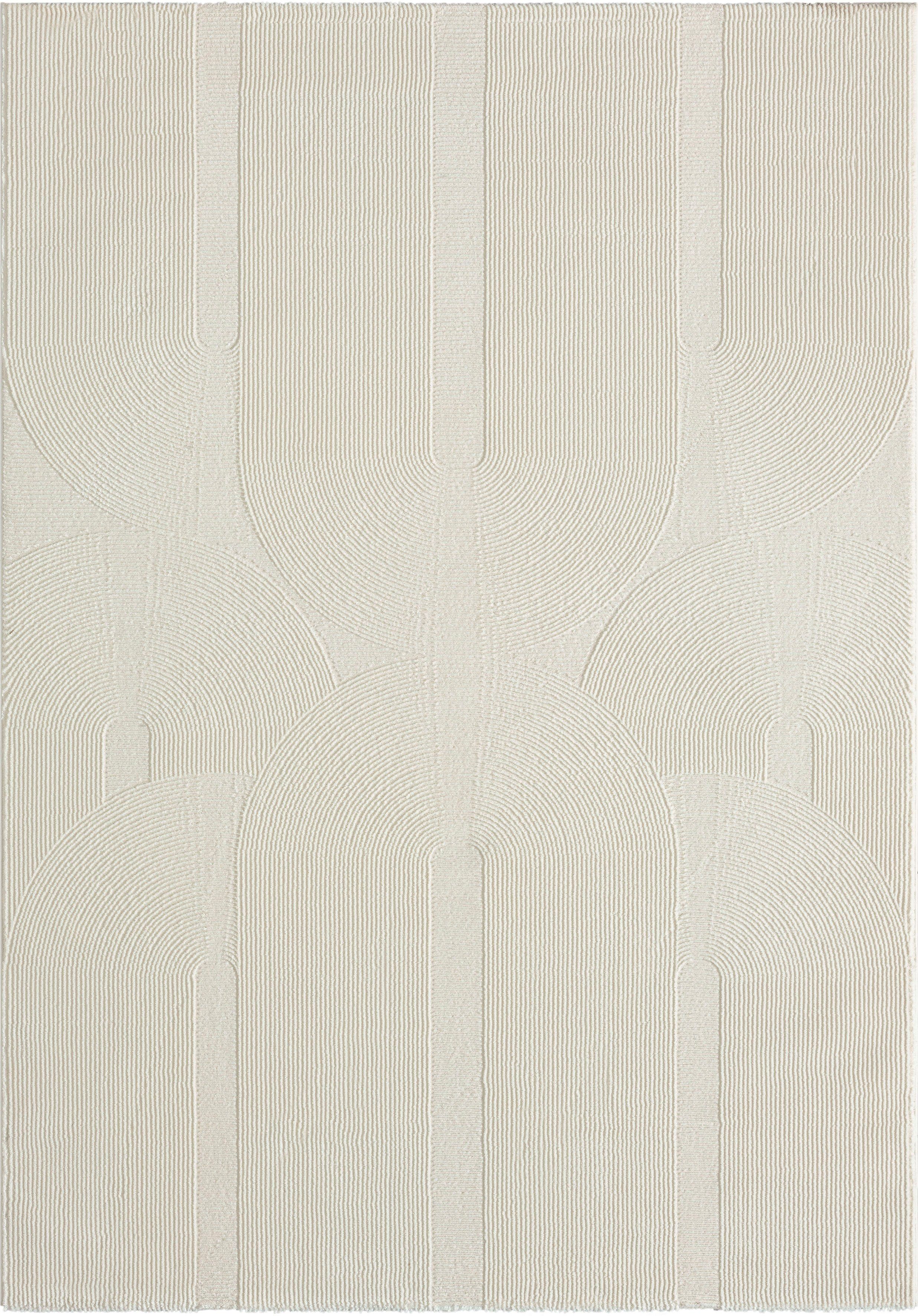 Hoch mm, 100% Teppich Sign Struktur, 1904, recyceltem Geometrisch, Höhe: Wohnzimmer rechteckig, Polyester, creme Tief merinos, 12