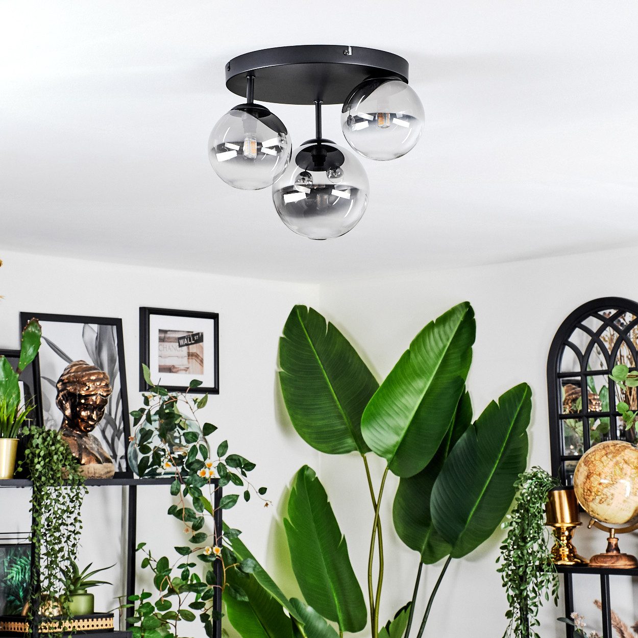 hofstein Deckenleuchte Deckenlampe aus Metall/Glas in Schwarz/Rauchfarben/K günstig online kaufen