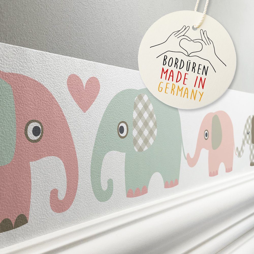 lovely label Bordüre Elefanten taupe/mint - Kinderzimmer Wanddeko, selbstklebend