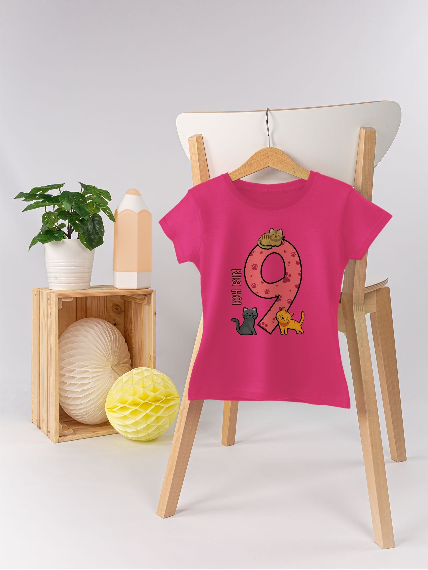 Fuchsia T-Shirt Neunter 9. Geburtstag Katzen Shirtracer 1