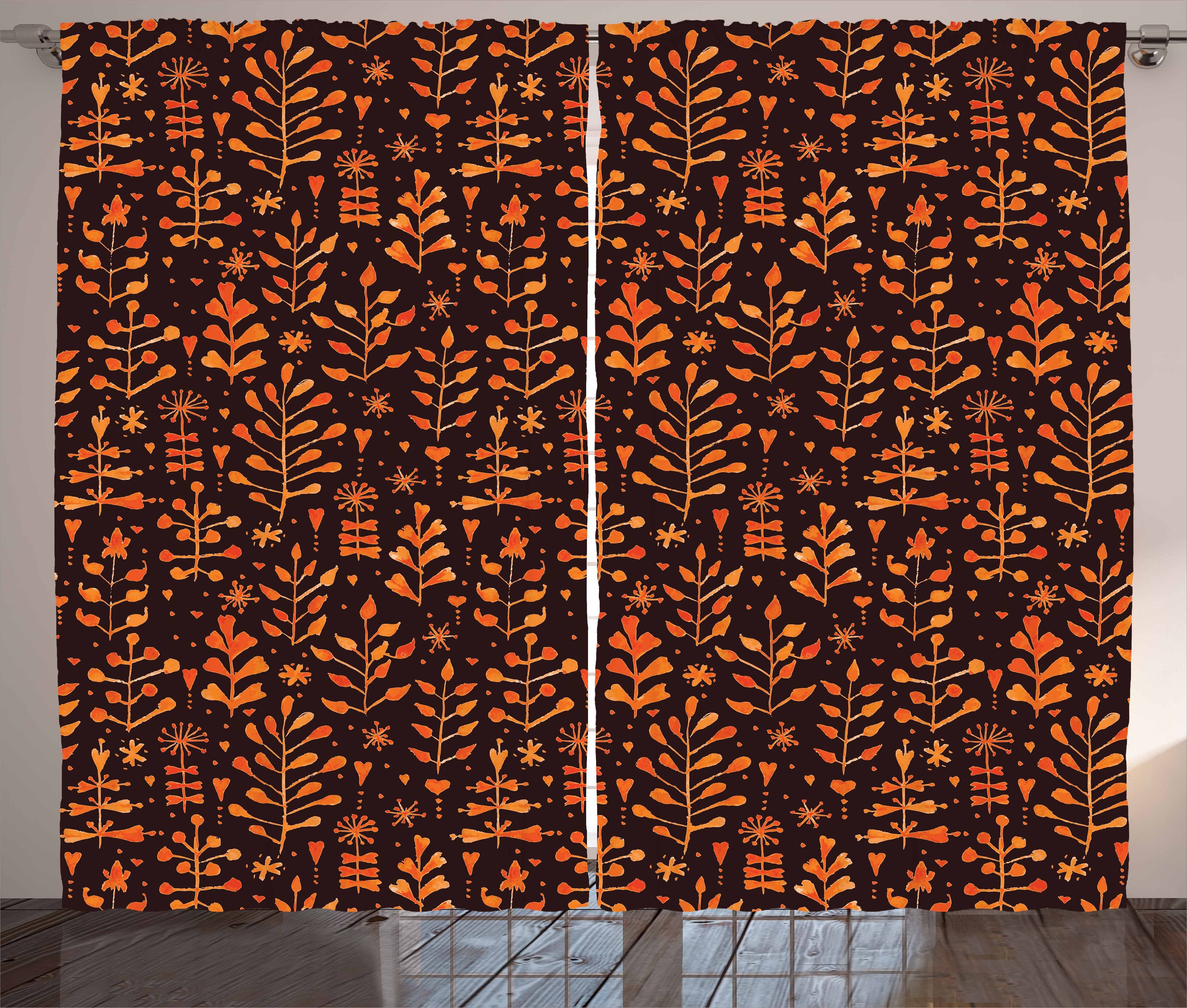 Gardine Schlafzimmer Kräuselband Vorhang mit Schlaufen und Haken, Abakuhaus, Blumen Blätter Herbst-Saison