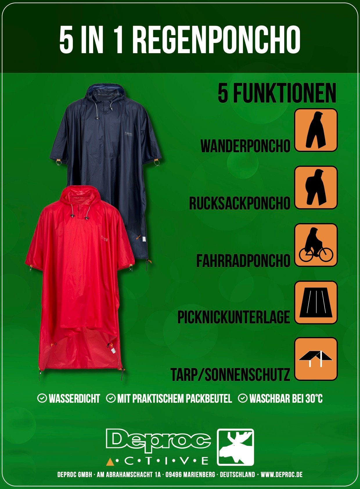 DEPROC Active Regenponcho CORNWALL PONCHO UNI mit 5in1 Funktion