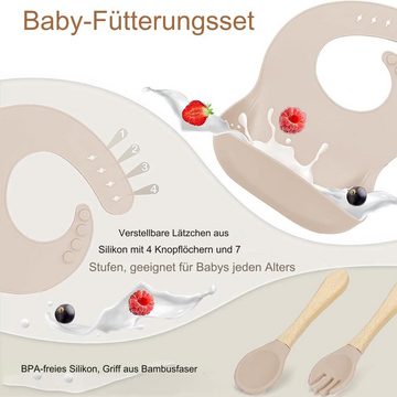 Bedee Kindergeschirr-Set Baby Teller 7 Stücke Silikon Baby Geschirrset Mit Lätzchen (1-tlg), 1 Personen, Babygeschirr Geschirrset Abwaschbar BPA Freie