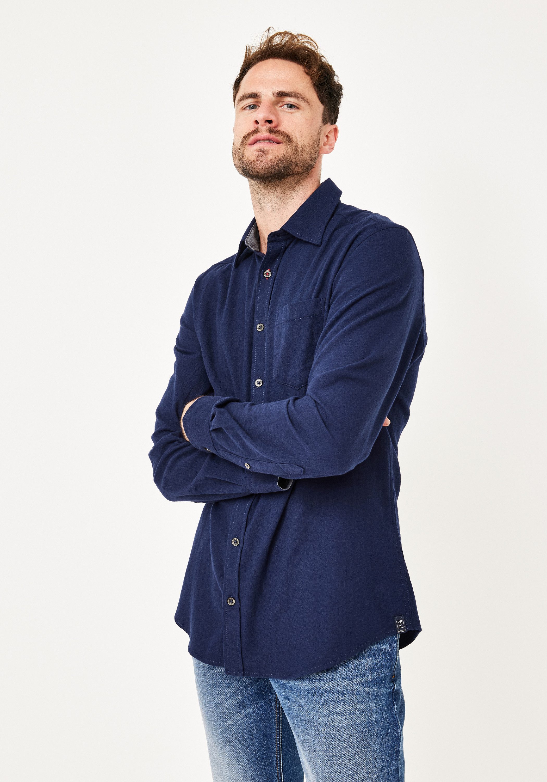 Paddock's Langarmhemd Langärmeliges Flanellhemd mit Fischgrätmuster günstig online kaufen