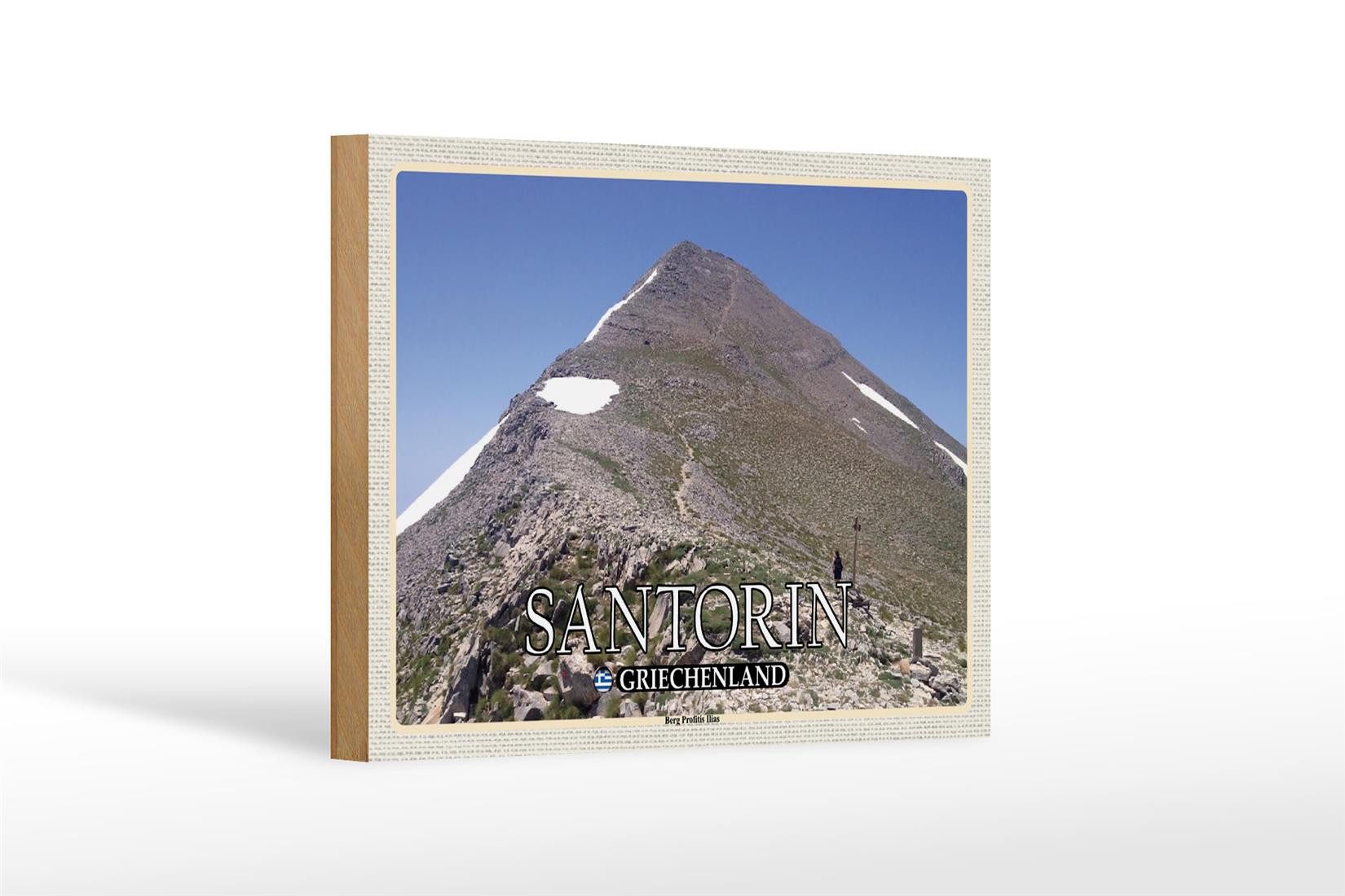 Femer GmbH Holzbild Reise 18x12 cm Santorin Griechenland Berg Profitis Ilias, (1 St), Glatte Holzfaserplatte (MDF), vorn beschichtet