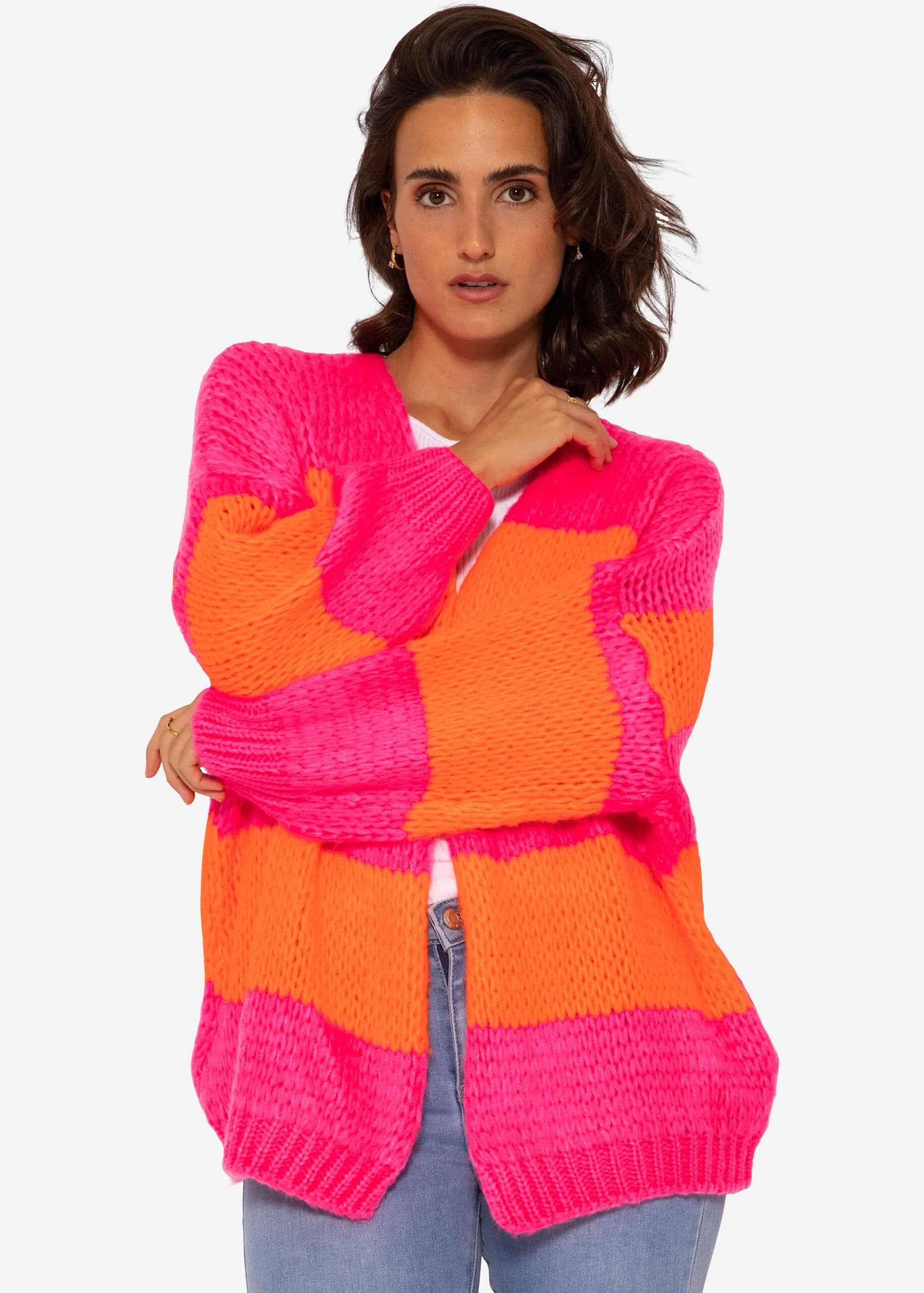 SASSYCLASSY Cardigan Gestreifter Oversize Cardigan für Damen Lockerer Cardigan aus weichem Strick mit Rippbündchen