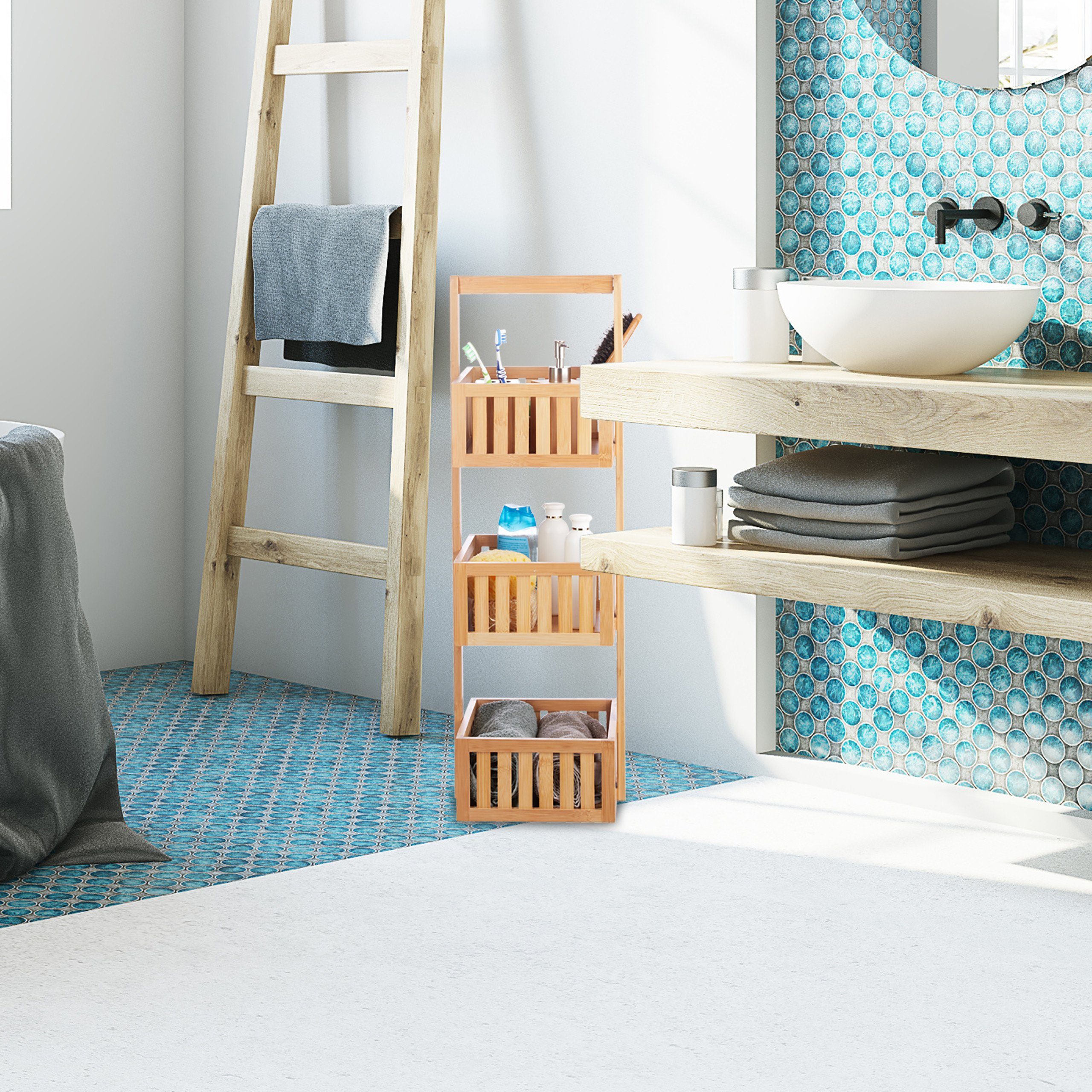 relaxdays Badregal Bambus mit 3 Ablage günstig online kaufen