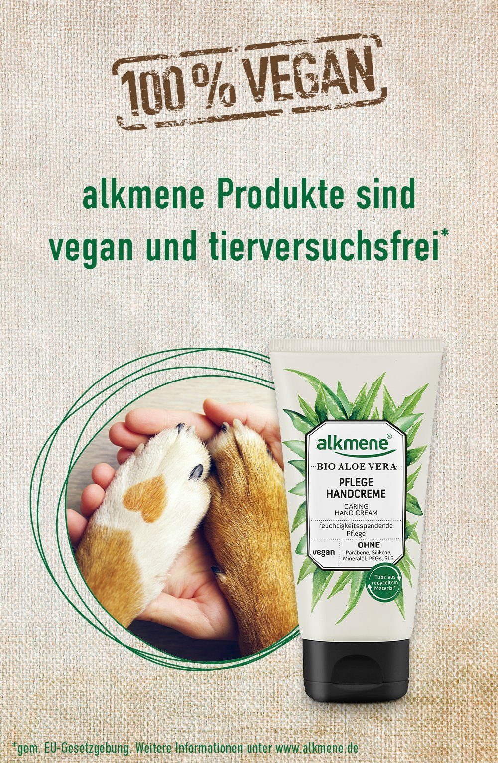 Bio Aloe Hand vegan trockene Vera Creme - Hände, sehr mit alkmene Handcreme Handcreme 1-tlg. für
