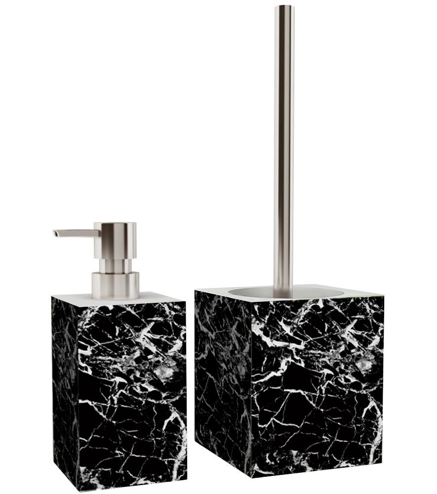 Sanilo Badaccessoire-Set Marmor Schwarz, WC-Bürste und Seifenspender, 2 tlg., 2-tlg., auswechselbarer Bürstenkopf, stabile Pumpe, hochwertig & modern
