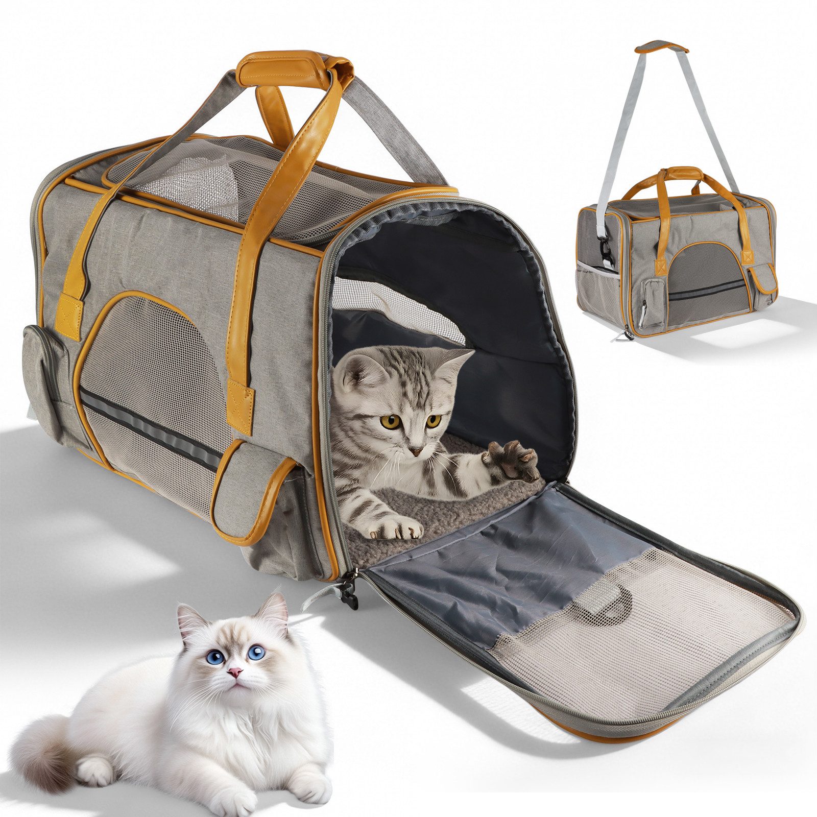 BlingBin Tiertransporttasche Transportbox Faltbare Transporttasche mit Schultergurt für Katze bis 8 kg, Atmungsaktiv Katzentasche für Mitte Kleine Hunde Katzen