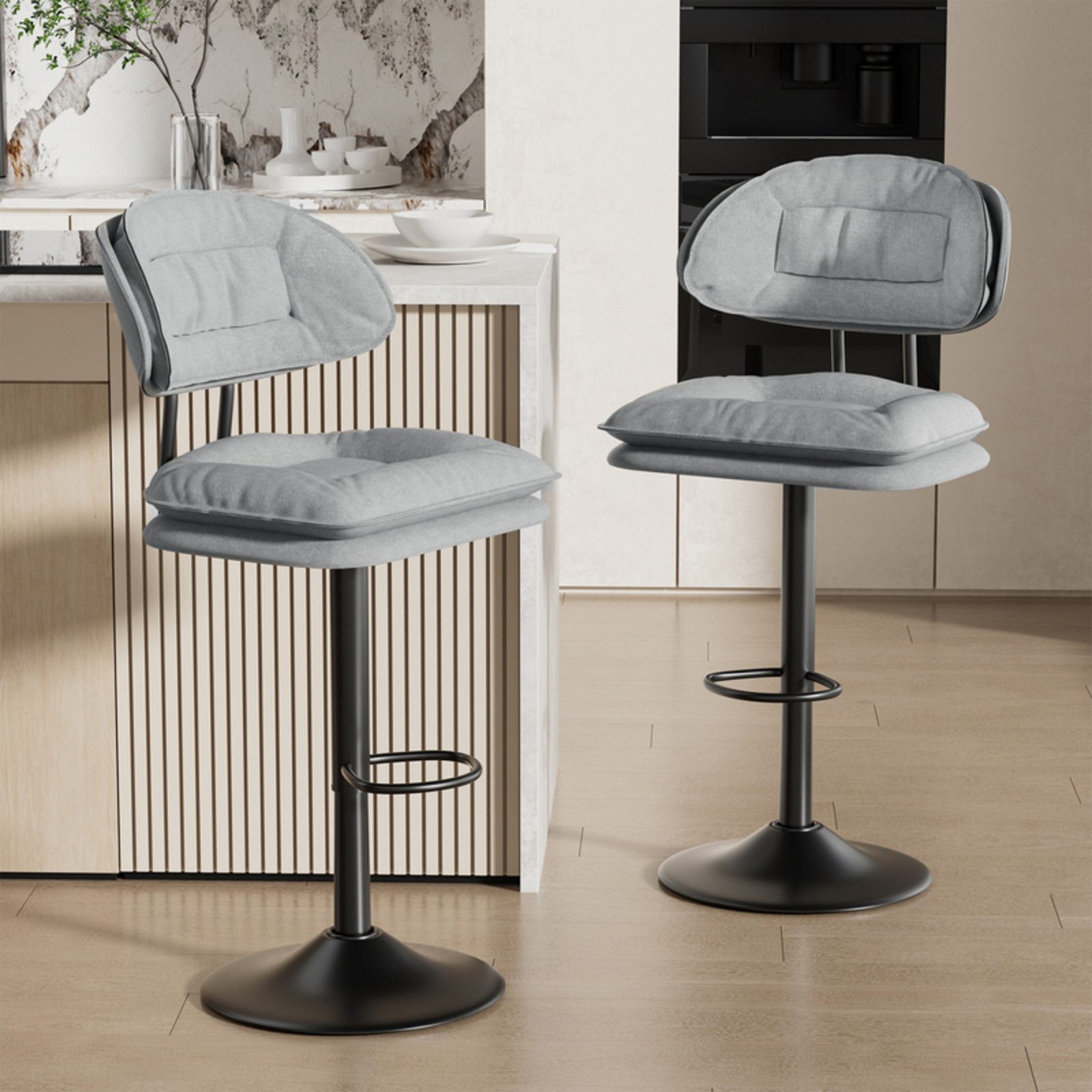 Barhocker 2er Set, Ergonomische Gepolsterte Barstühle mit Rückenlehne