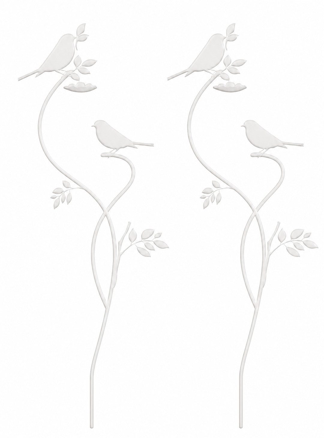 finehomegarden Gartenstecker Vogel/Blatt Stecker 2er Set Metall weiß Gartendeko am Stab Garten (Set, 2-St., 2er Set) Dekorativer Vogelstecker für Garten, Balkon u. Blumentopf B18cm H80 cm