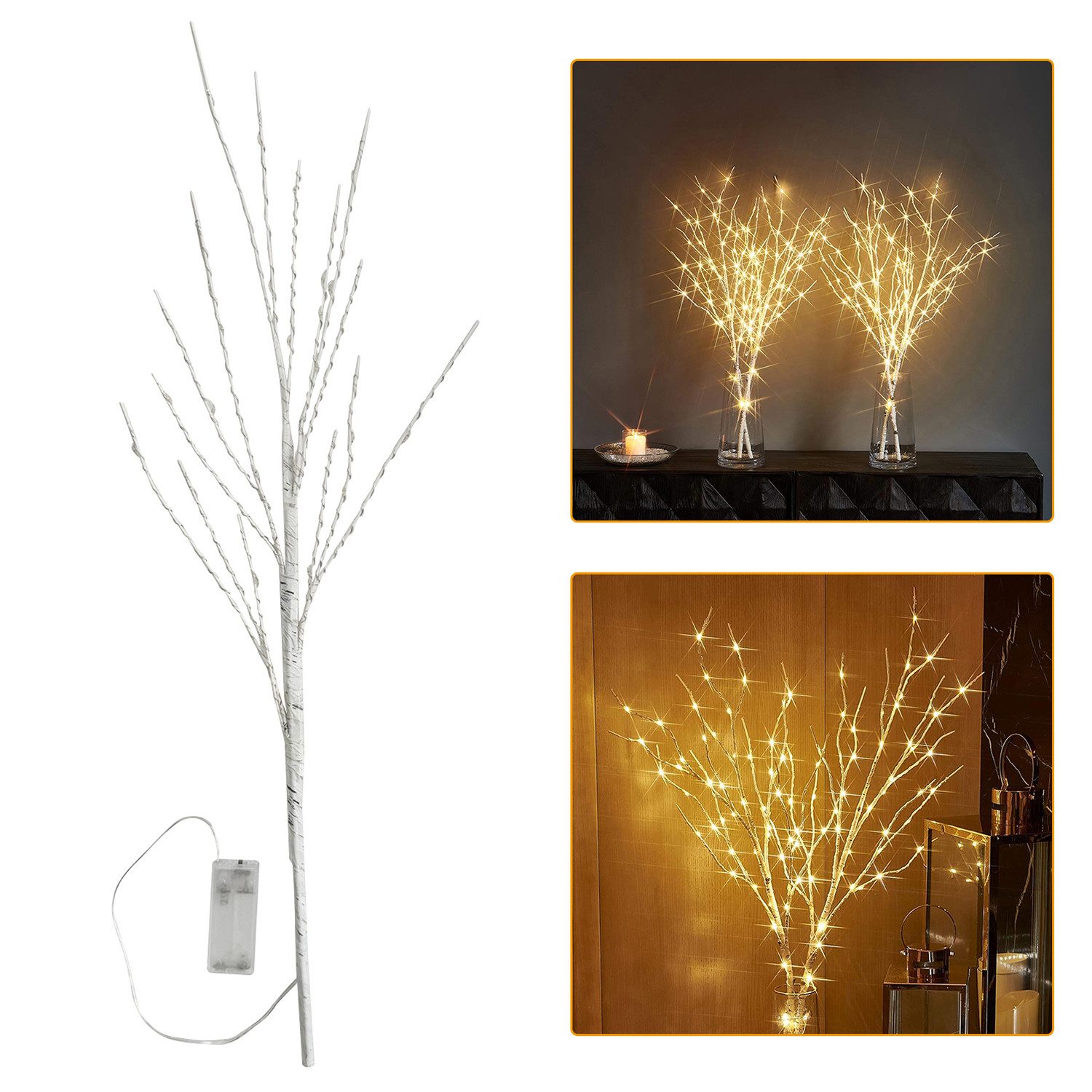 Kunstzweig LED-Leuchtzweig Lichterzweige Batteriebetrieben 50/100LED Lichterkette, Jibenhome, Höhe 70 cm, 70cm Warmweiß, DIY Dekoration für Vase, Zimmer, Weihnachten