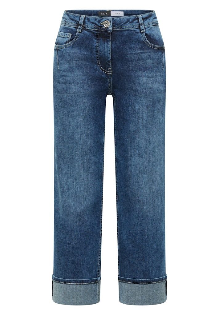 CECIL Stretch-Jeans Style Neele Mid Blue Turn Up