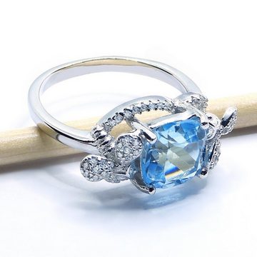 Goldene Hufeisen Silberring echter Blautopas Ring 925 Sterling-Silber Rhodiniert Damen Edelsteine, Damen-Schmuck mit Edelsteine