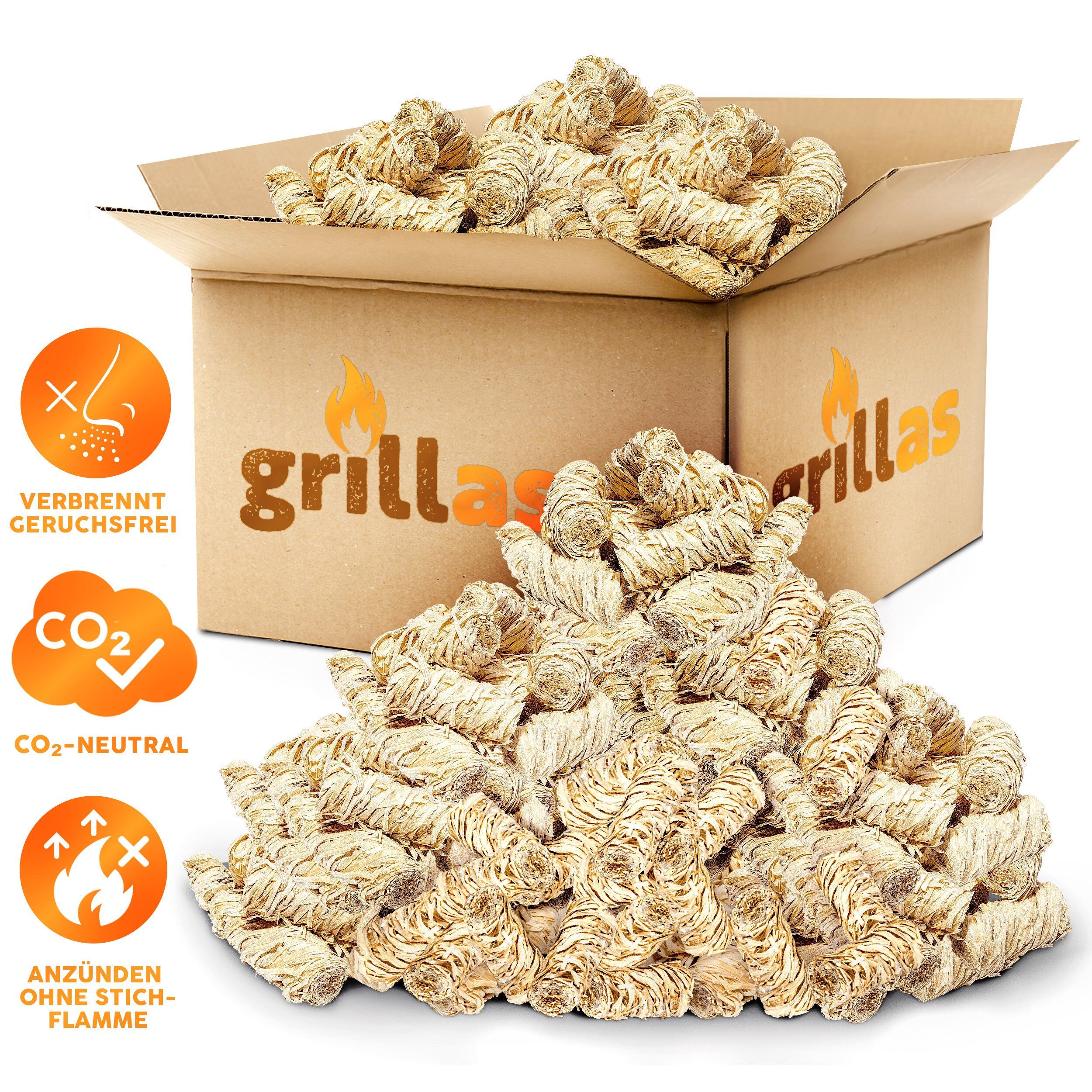 grillas Гриль зажигалки grillas® BIO Anzünder Kaminanzünder Holzwolle Гриль зажигалки Holz Feuer, 6 kg, (480-St), Rückstände