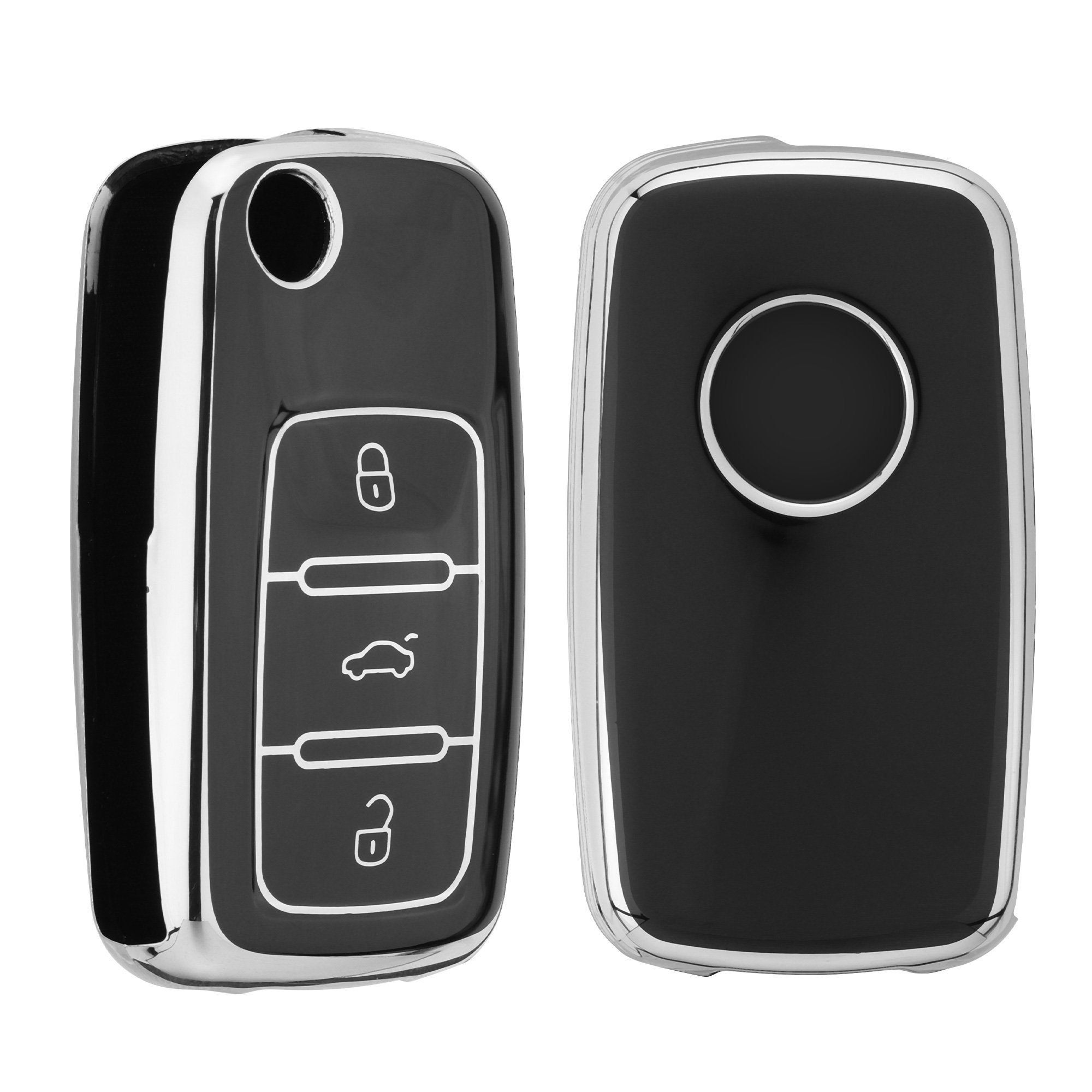 Schlüsseltasche Schwarz Seat, für kwmobile Autoschlüssel Schlüsselhülle Silikon VW Skoda Cover Hülle