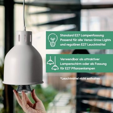 PARUS Pflanzenlampe Zubehör, ohne Leuchtmittel, 4 Meter Kabel, Venso EcoSolutions E27 SAGA Lampenschirm Weiß, LED pflanzenlampe E27 P