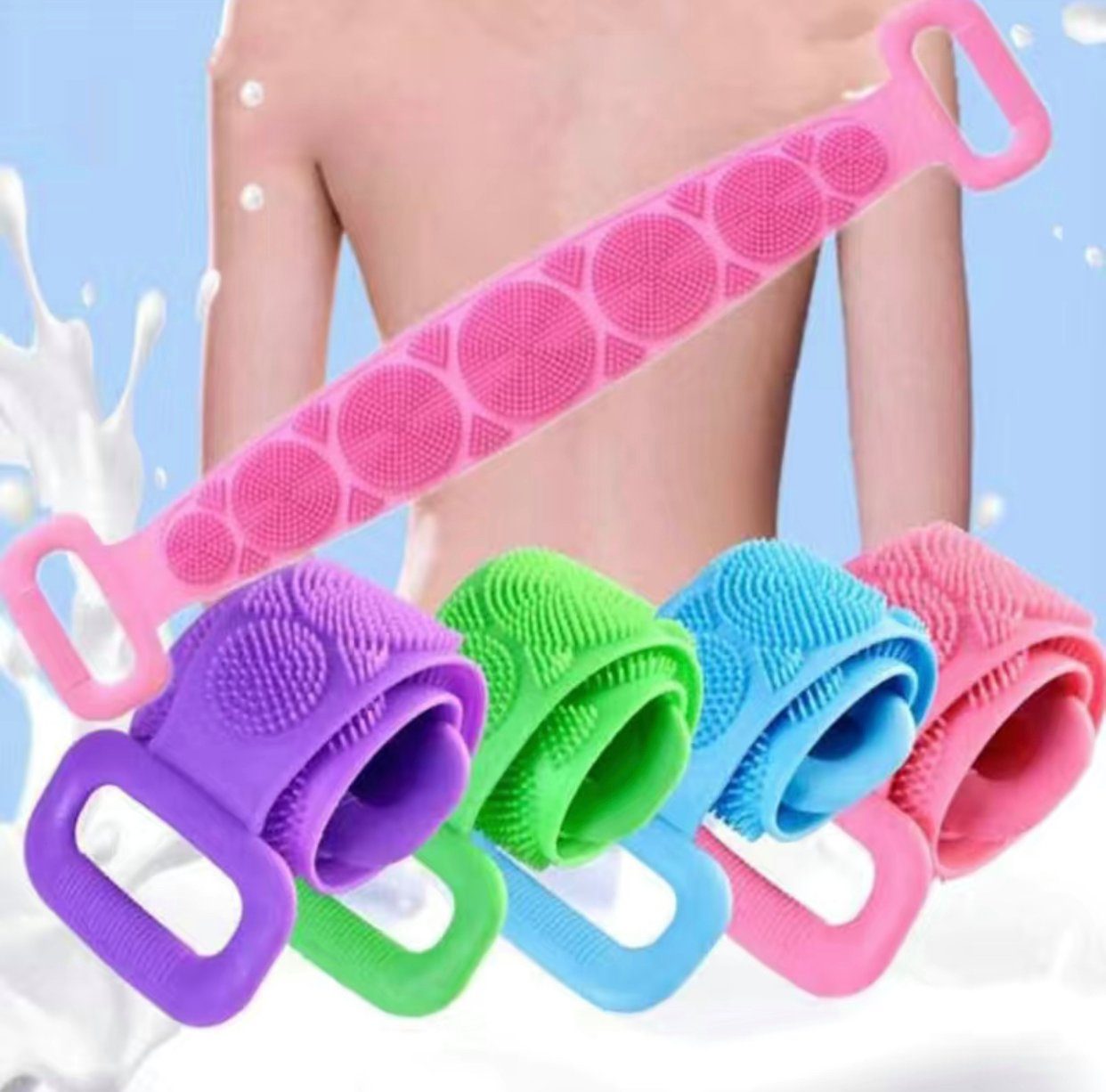 DENU-Home Badebürste Rückenbürste Körperbürste Silikon wasserfest, Waschen, Peeling Duschbürste Massage mit Rückenbürste 60cm