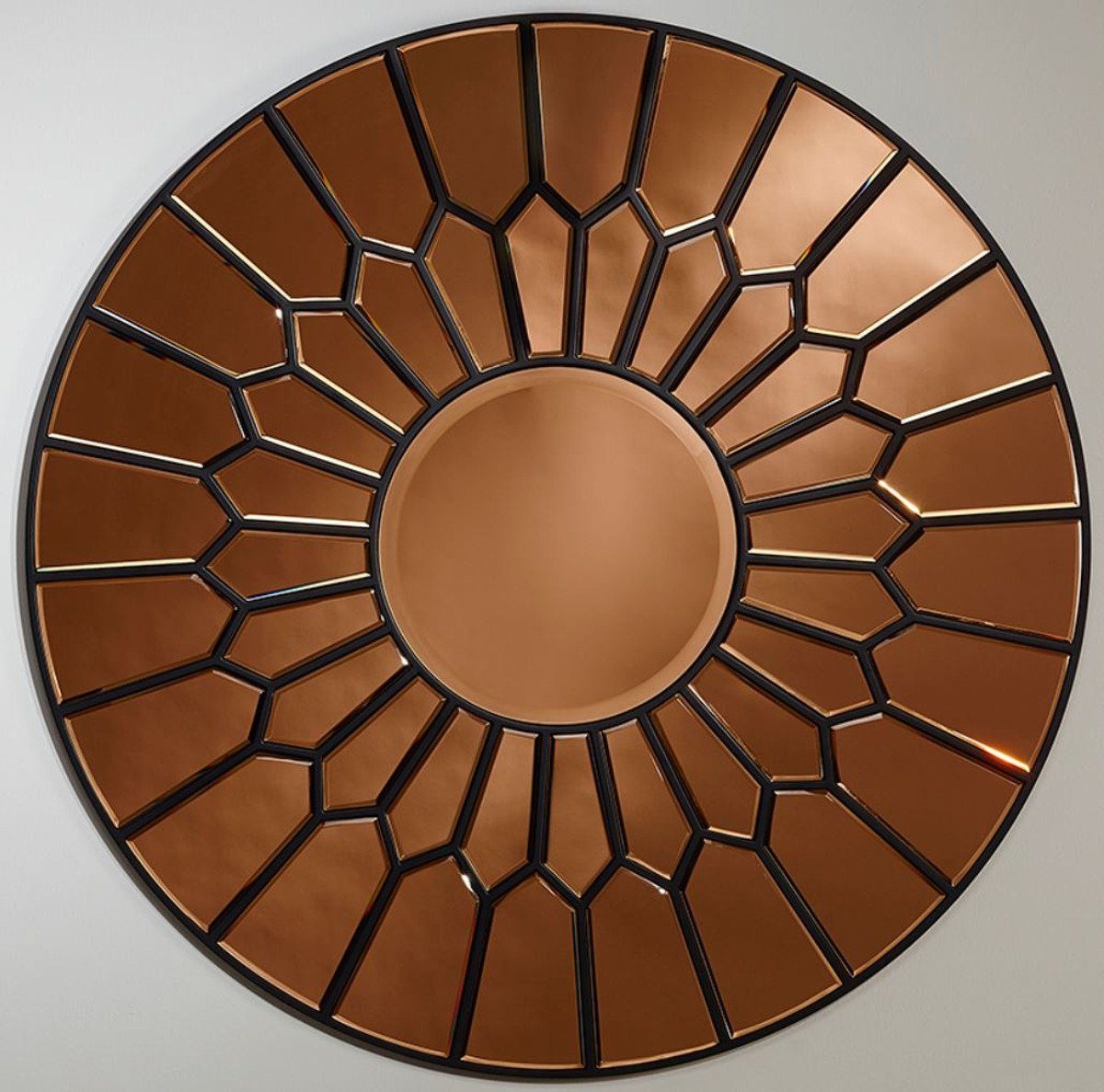 Luxus Eleganter - runder - Möbel Spiegel Spiegel Luxus cm Padrino Wandspiegel Casa Schwarz 100 Kupferfarben / Ø