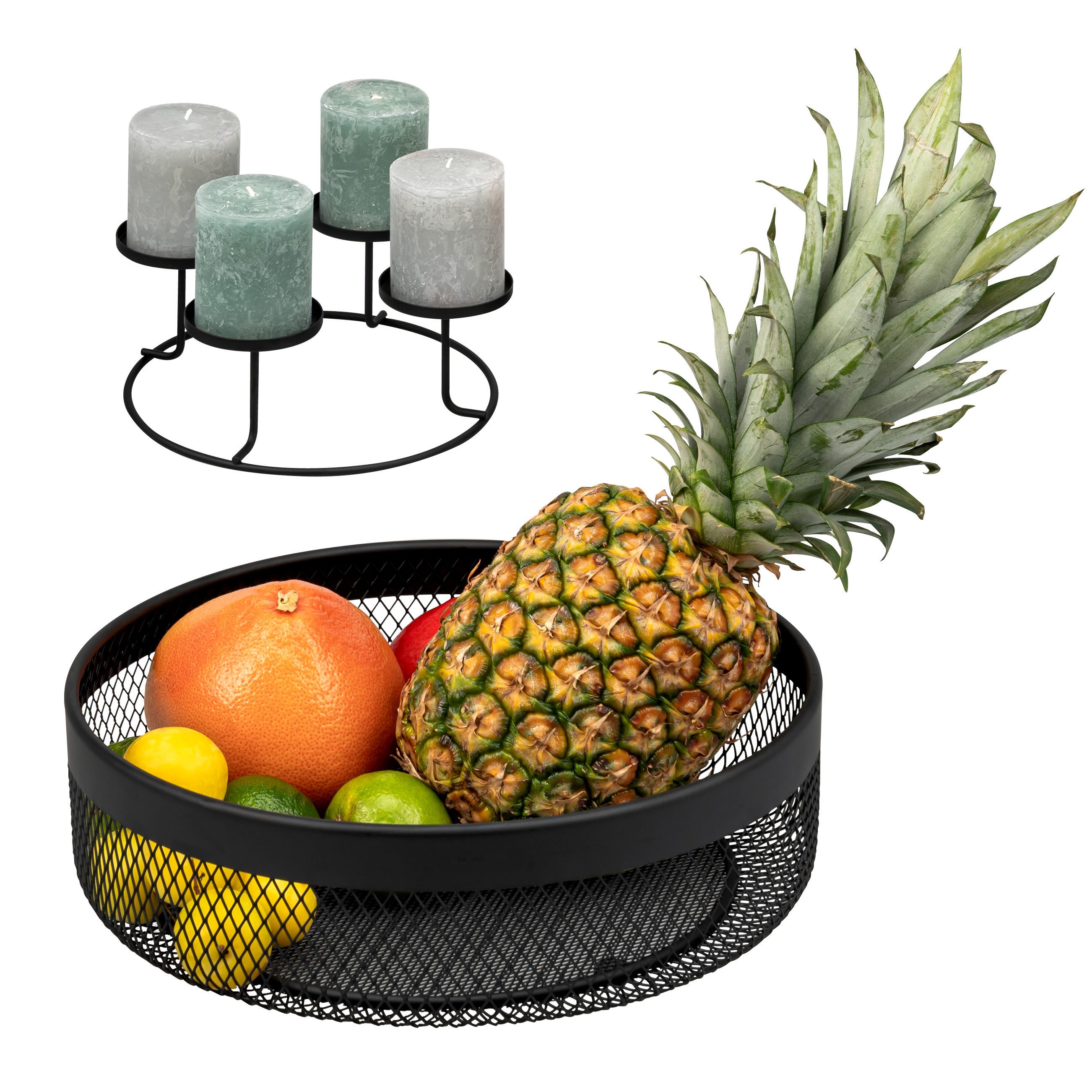 eluno Adventskranz Obstkorb 2in1 im Mesh-Design inklusive Kerzenhalter