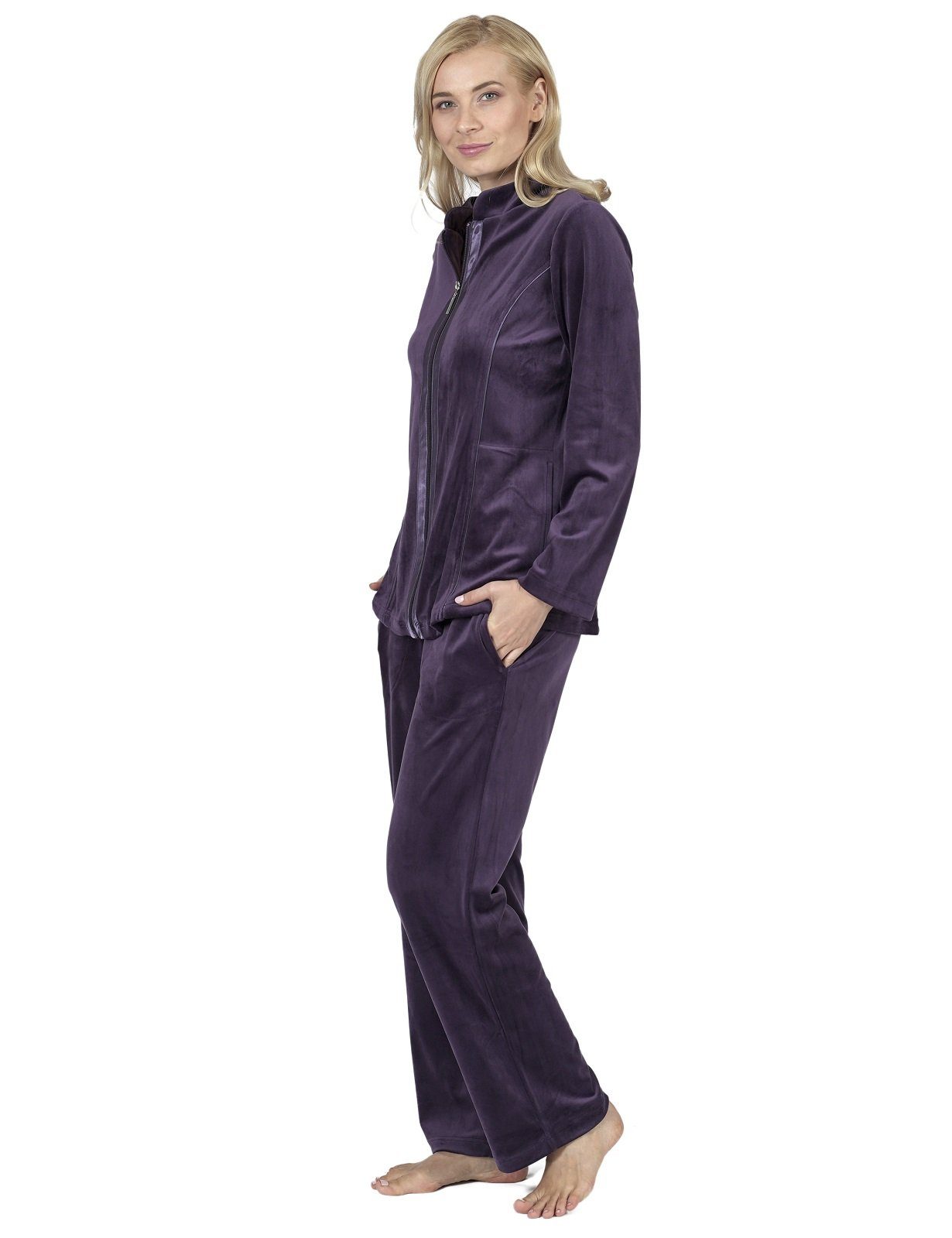 RAIKOU Hausanzug Damen Nicki Hausanzug Homewear Freizeitanzug mit Reißverschluss Paillettenreihen