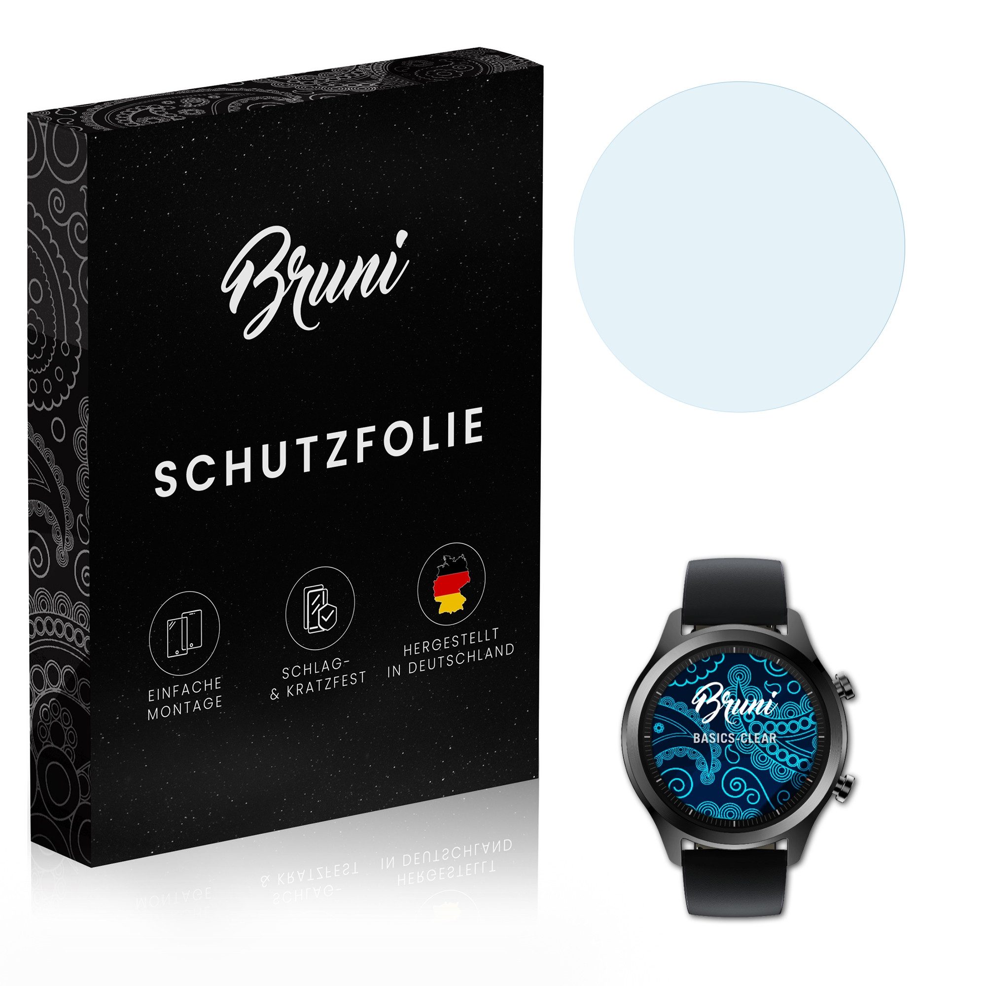 Bruni Schutzfolie Glasklare Displayschutzfolie für TicWatch C2, (2 Folien), praktisch unsichtbar