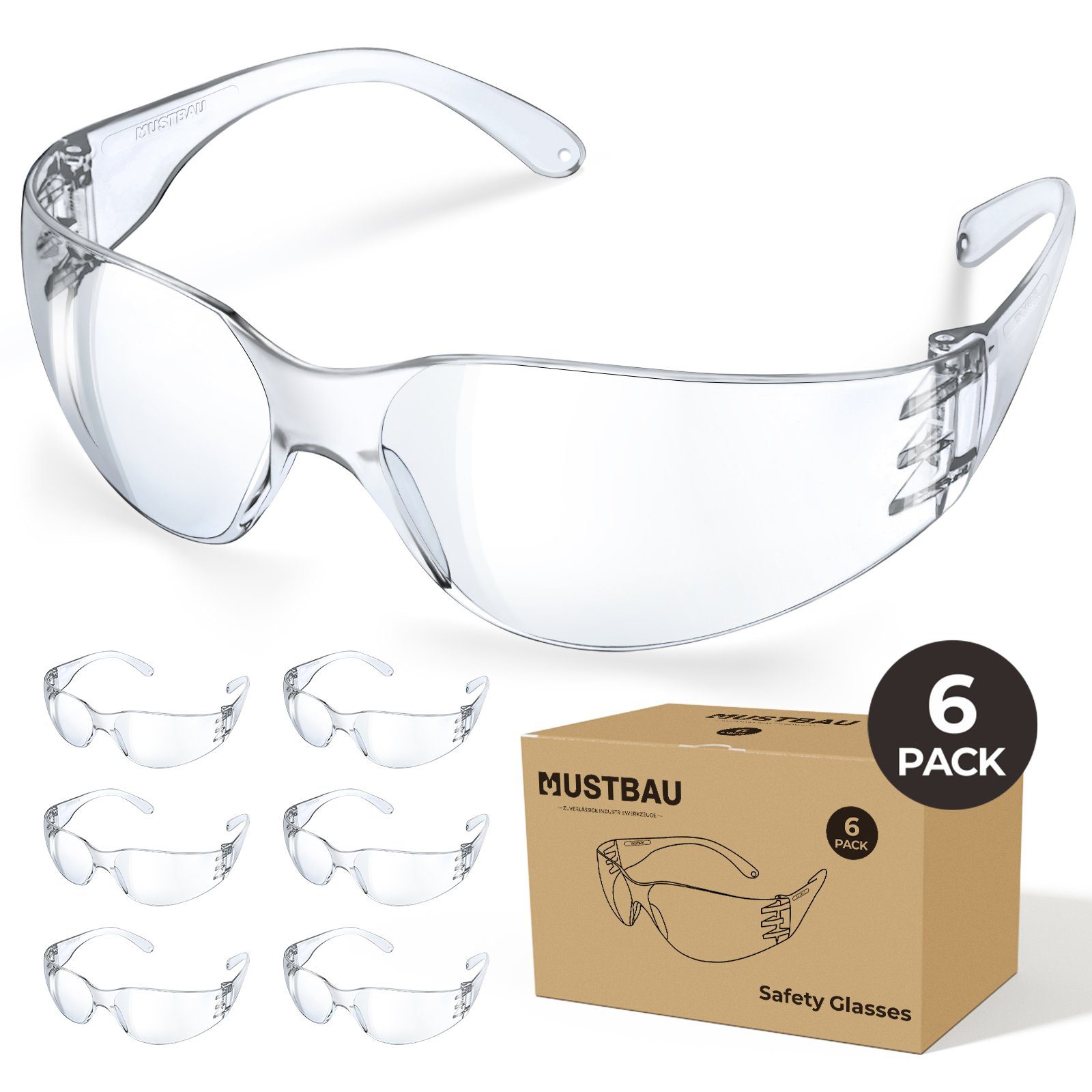 Mustbau Arbeitsschutzbrille, Schutzbrille Sicherheitsbrille Laborbrille Anti-Beschlag Weiß