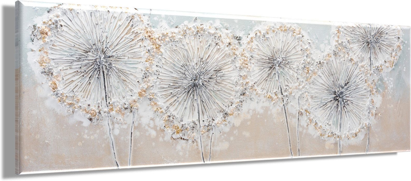 Bönninghoff Ölgemälde handarbeit PUSTEBLUMEN 40x120 cm – Wandbild Kunst Deko, Blumen (1 St), handgefertigt, jedes Bild ein Unikat