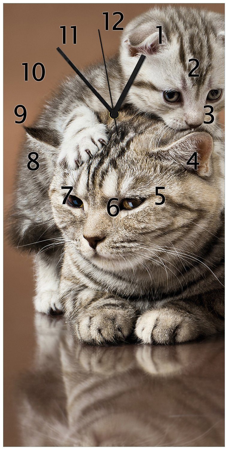 Wallario Wanduhr Katzenfamilie (Uhr aus Acryl) | Wanduhren