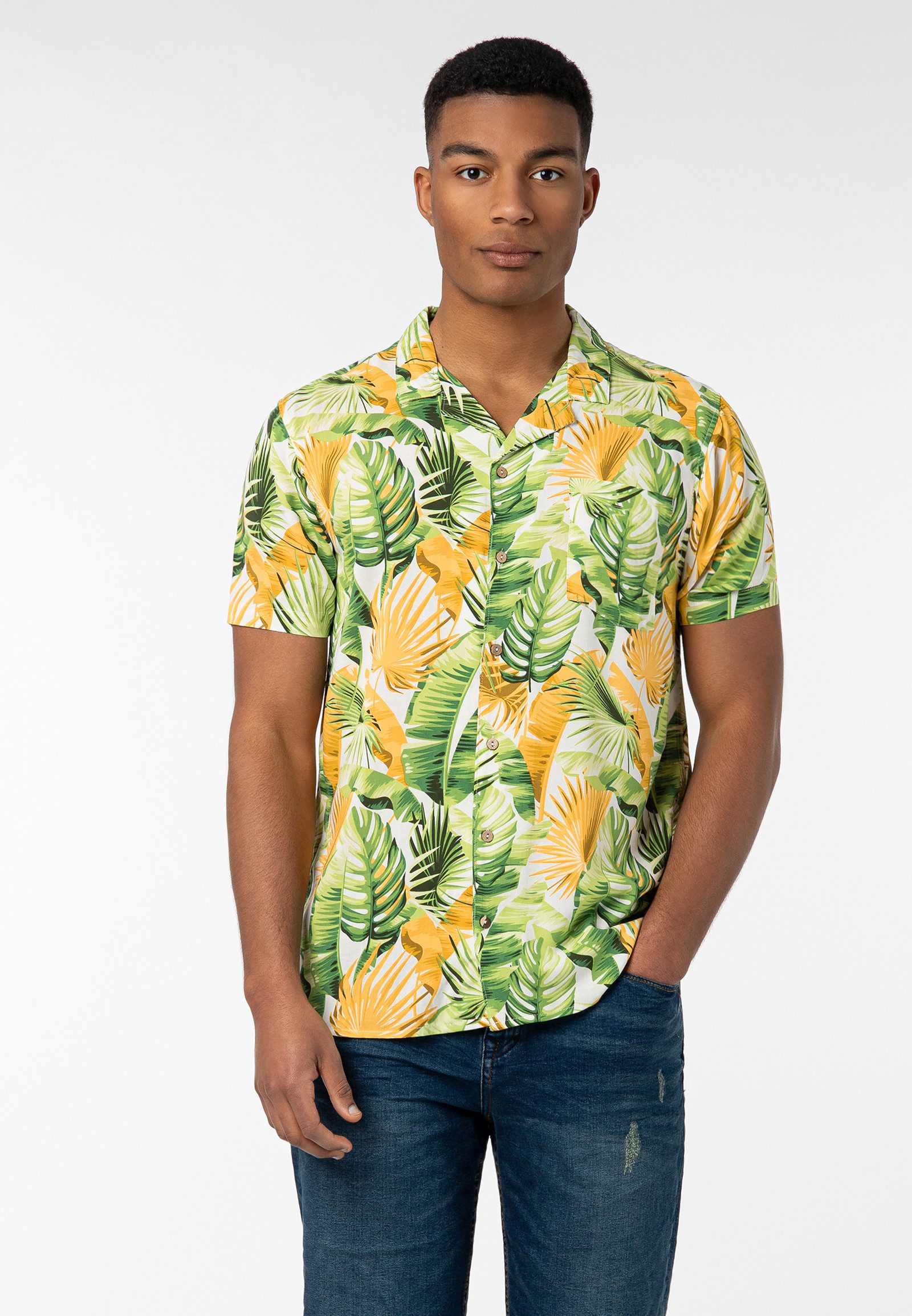 Urban Surface Kurzarmhemd Herren Freizeithemd Allover-Print günstig online kaufen