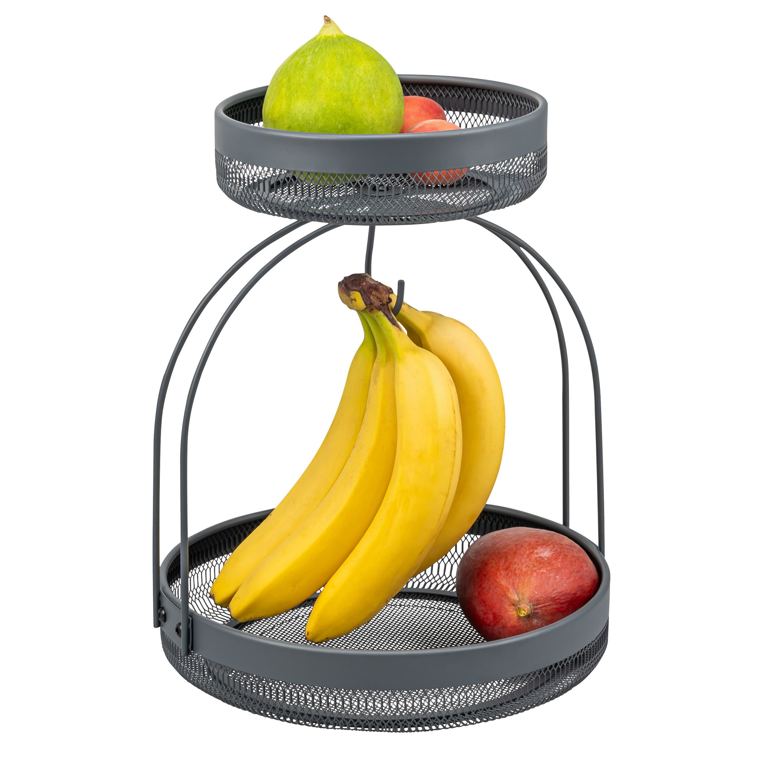 eluno Obstschale 2-stöckig mit Bananenhalter aus Metall, Metall, (1-tlg), mit Bananenhalterung